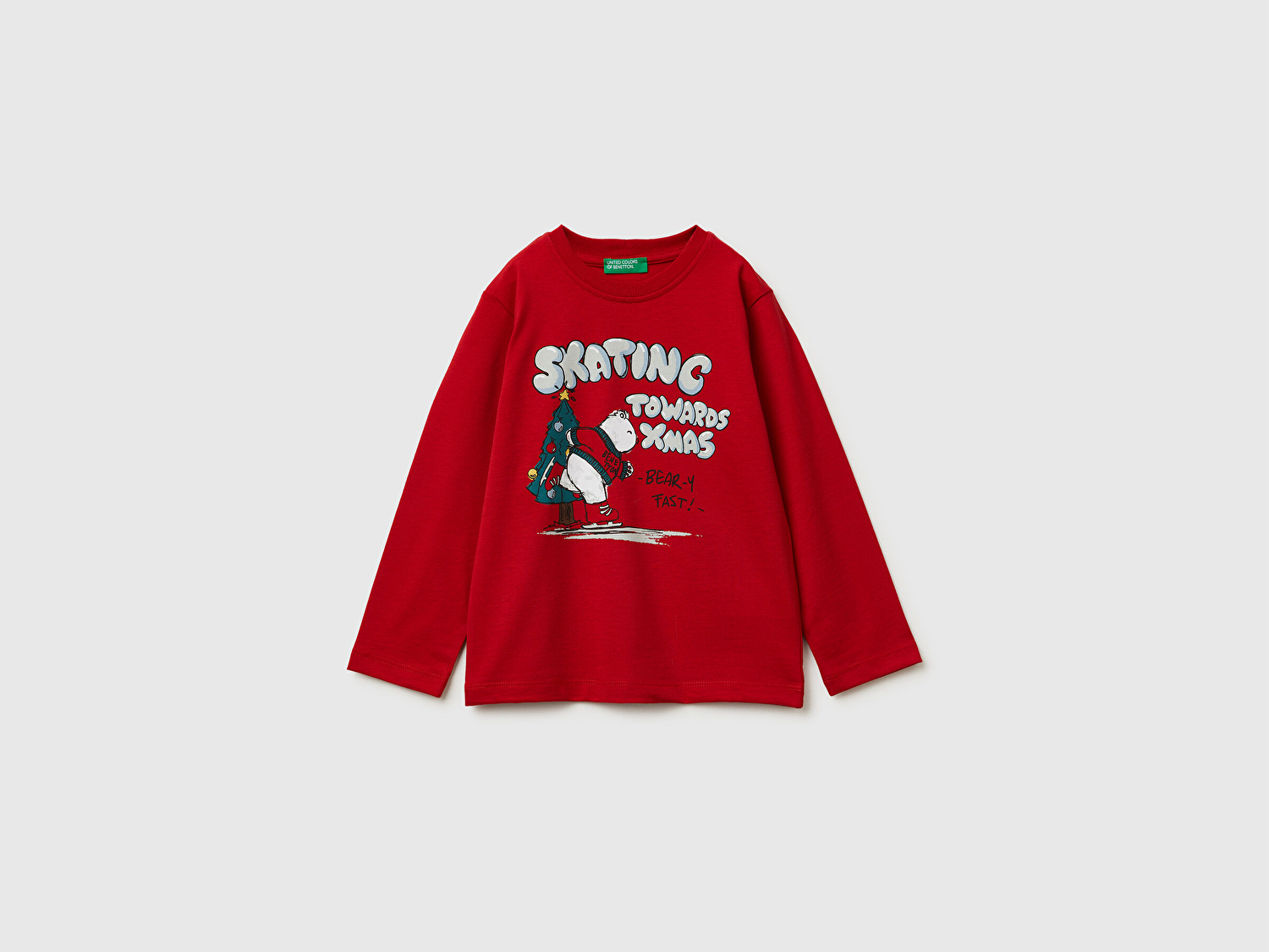 Benetton Erkek Bebek Kırmızı Baskılı Bisiklet Yaka Jarse Uzun Kollu T-shirt