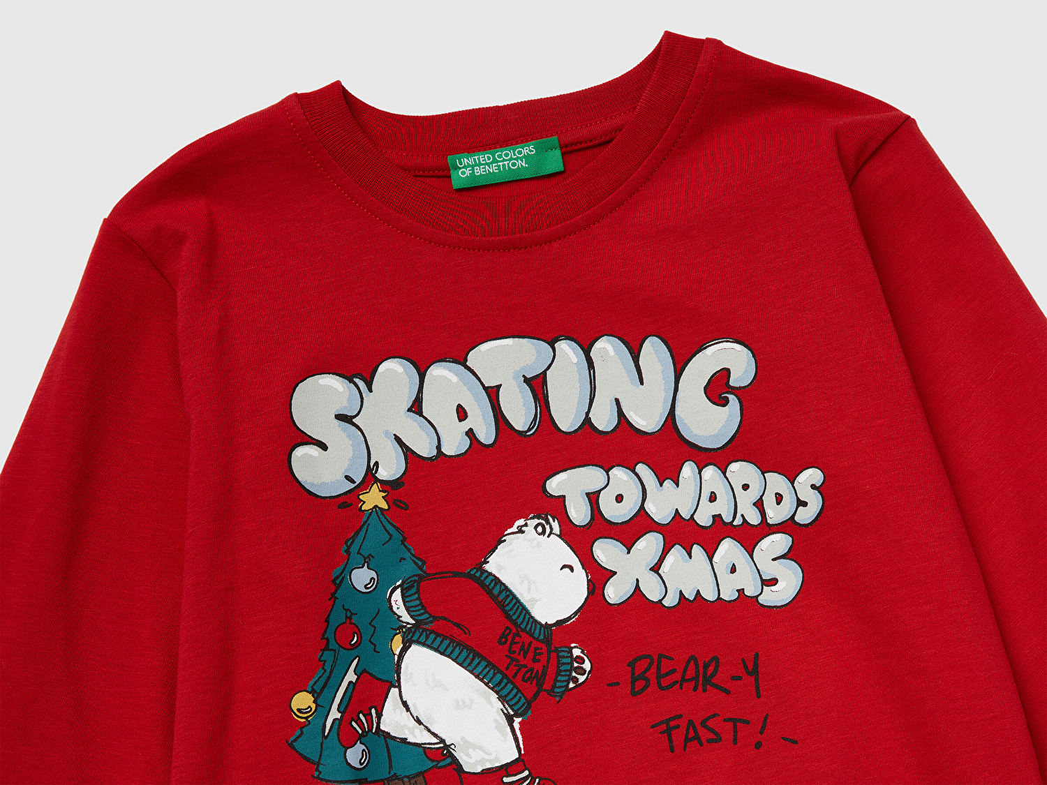 Benetton Erkek Bebek Kırmızı Baskılı Bisiklet Yaka Jarse Uzun Kollu T-shirt