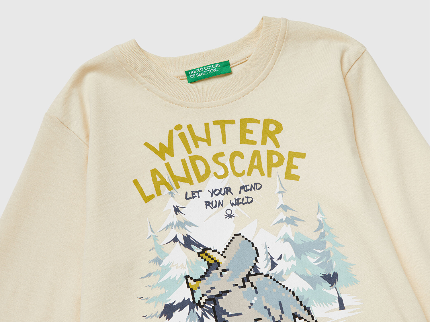 Benetton Erkek Bebek Krem Baskılı Bisiklet Yaka Jarse Uzun Kollu T-shirt