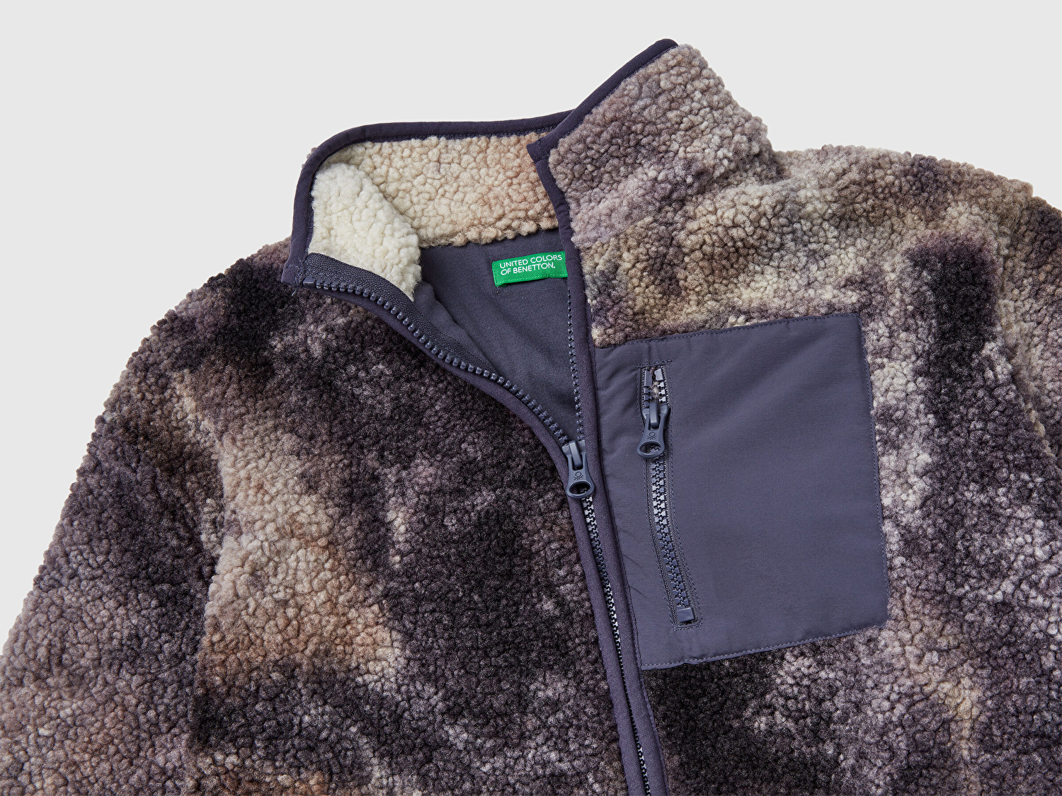 Benetton Erkek Çocuk Çok Renkli Gölge Efektli Dik Yaka Fermuar Cepli Peluş Şardonlu Sweatshirt