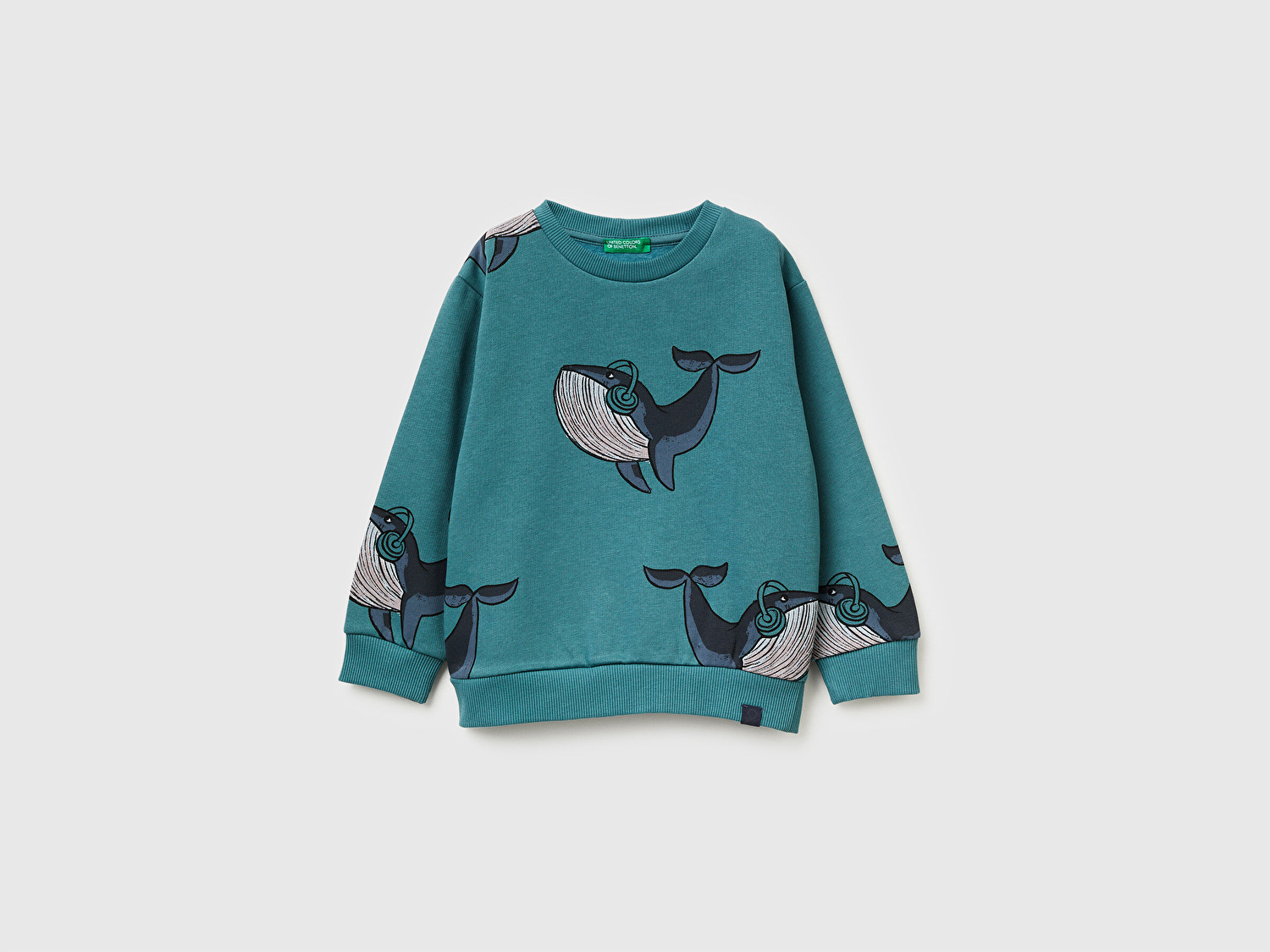 Benetton Erkek Bebek Gri Mix Baskılı Ribanalı Bisiklet Yaka Regular Fit Sweatshirt
