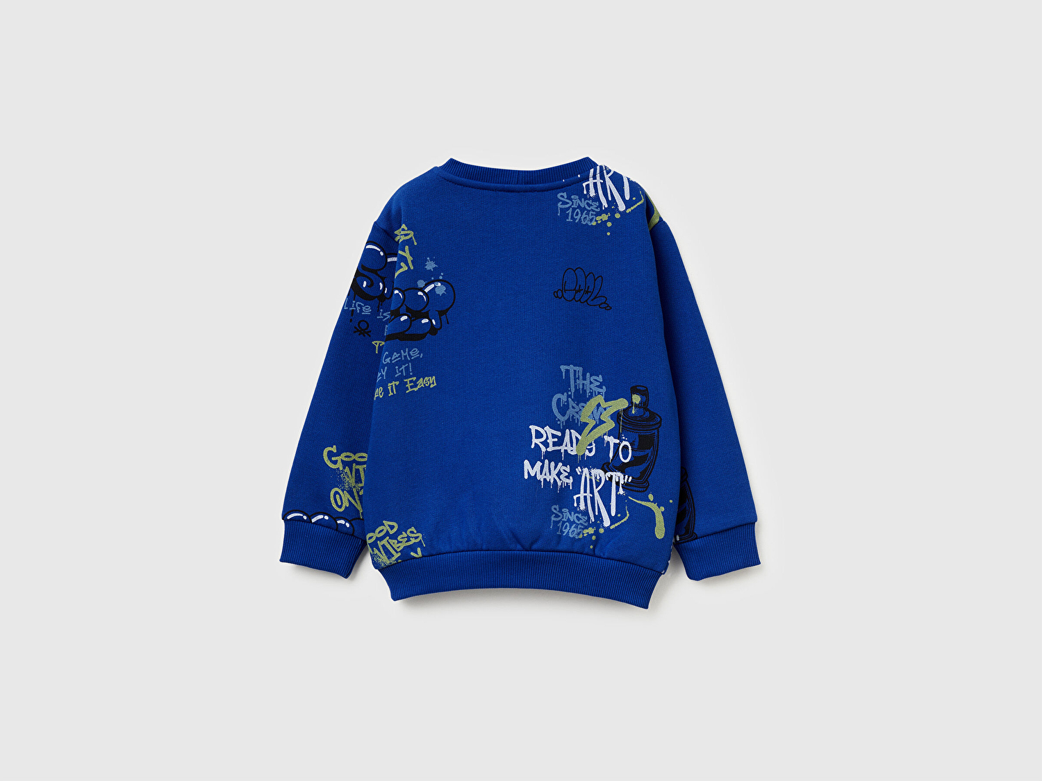 Benetton Erkek Bebek Saks Mavisi Baskılı Ribanalı Bisiklet Yaka Regular Fit Sweatshirt
