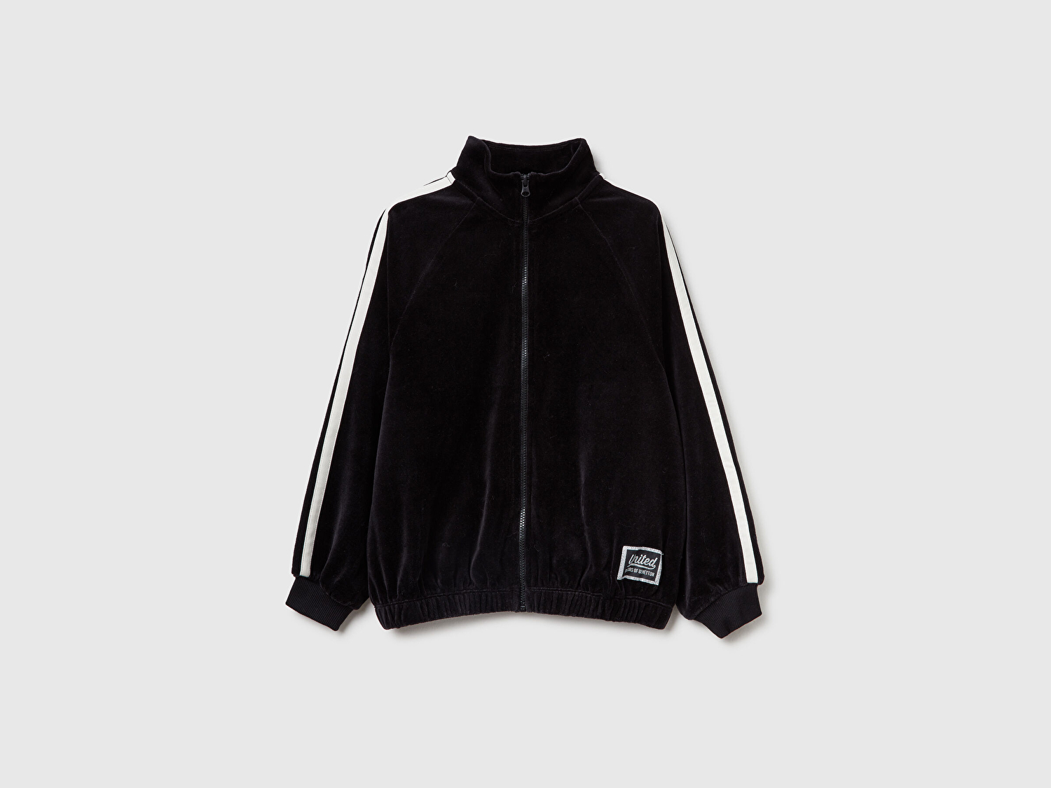 Benetton Kız Çocuk Siyah Logo Etiketli Fermuarlı Reglan Kol Dik Yaka Sweatshirt