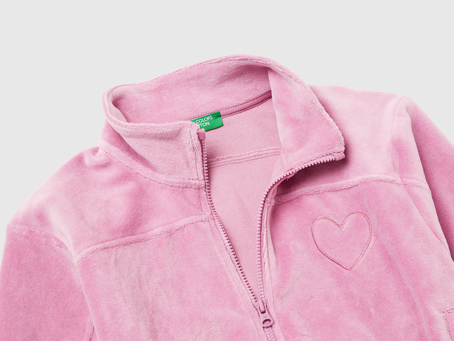 Benetton Kız Bebek Gül Kurusu Göğüs Baskılı Logo Etiketli Fermuarlı Yan Cepli Sweatshirt