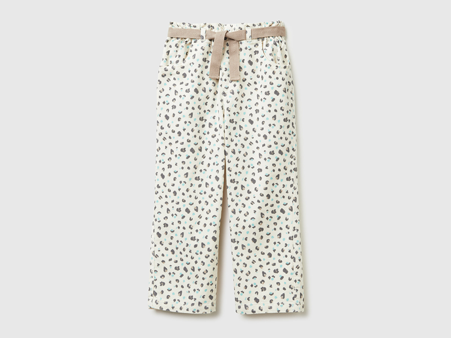 Benetton Kız Bebek Krem Mix Tamamı Desenli Beli Ayarlanabilir İpli Kadife Pantolon