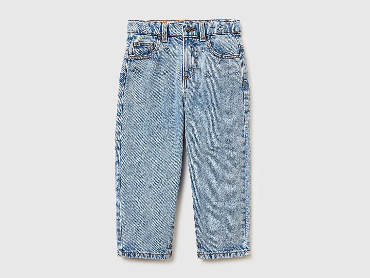 Benetton Kız Bebek Açık Mavi Simli Bel İşlemeli Ayarlanabilir Bel Denim Pantolon