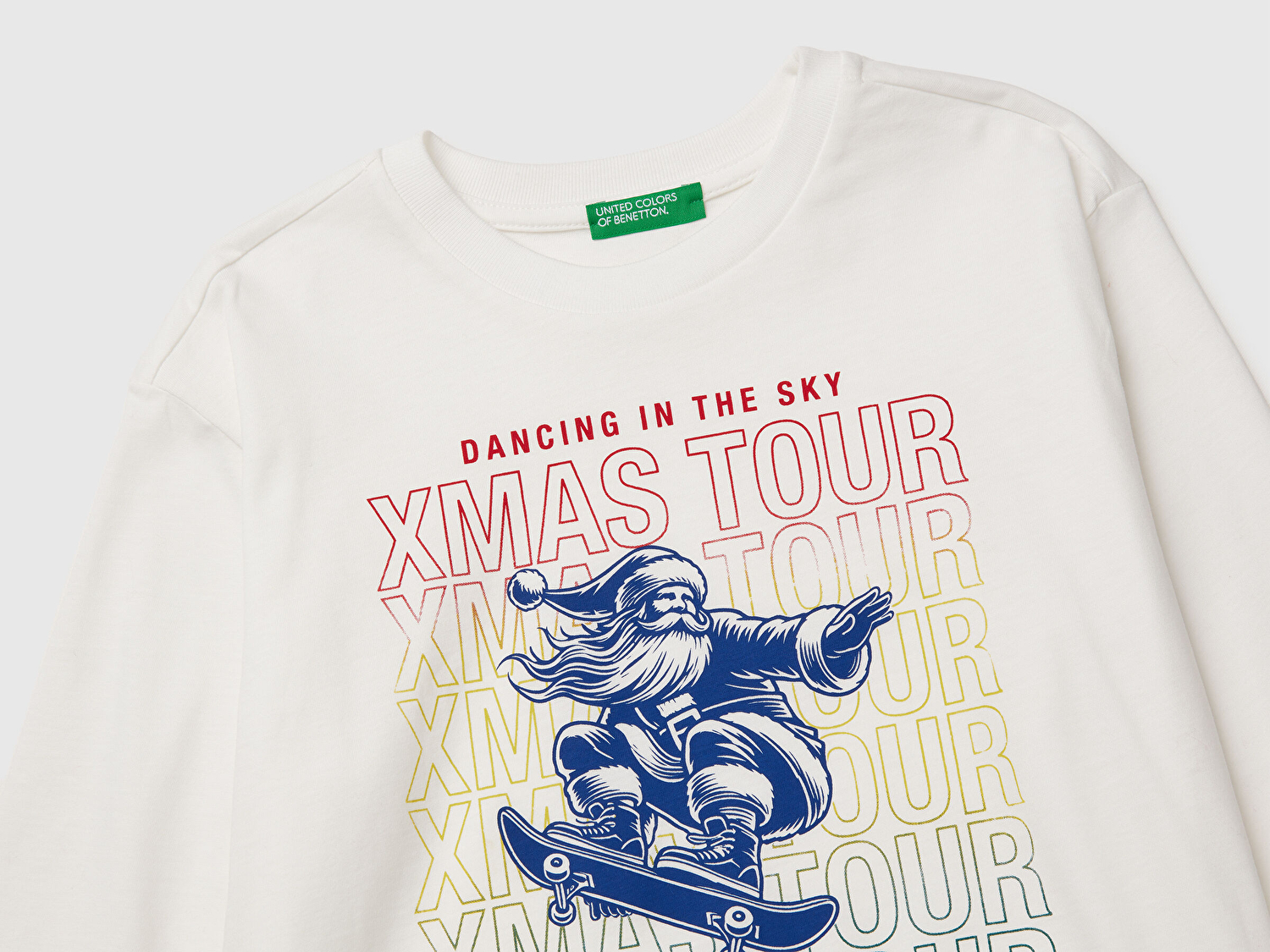 Benetton Erkek Çocuk Ekru Baskılı Jarse Bisiklet Yaka Uzun Kollu T-shirt