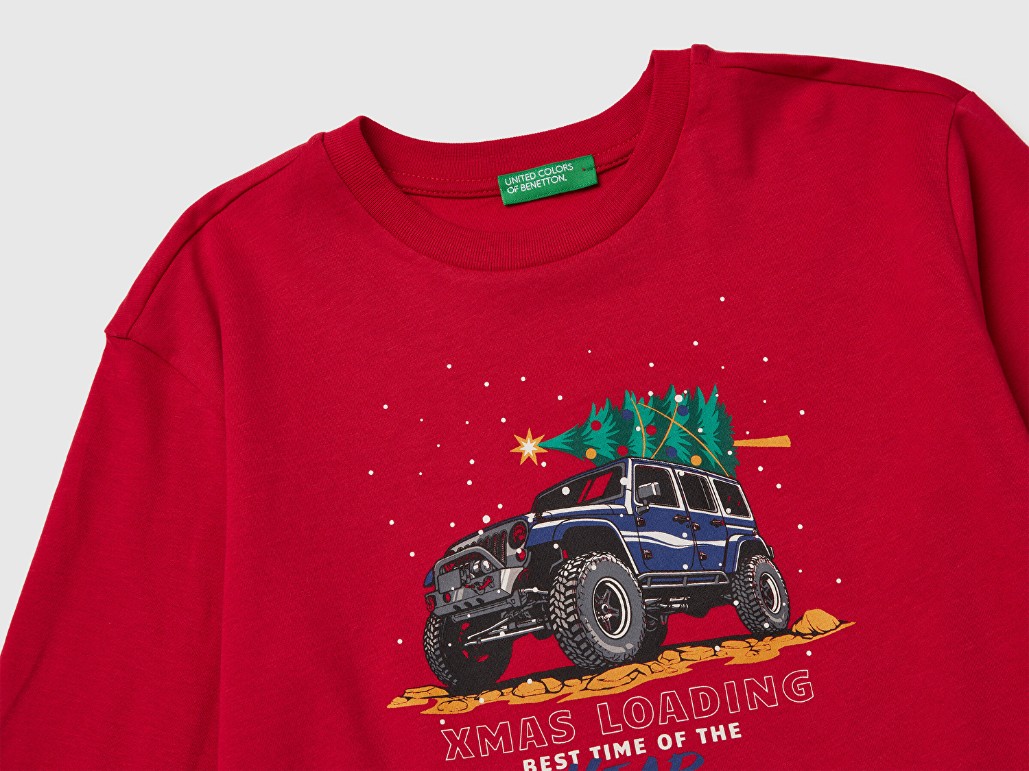 Benetton Erkek Çocuk Kırmızı Baskılı Jarse Bisiklet Yaka Uzun Kollu T-shirt