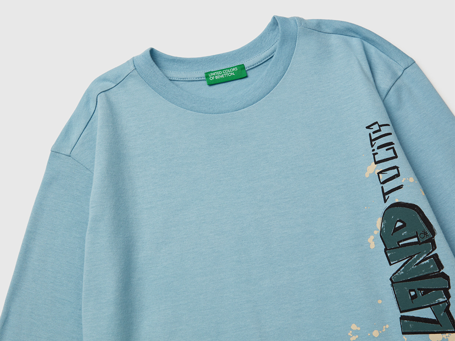 Benetton Erkek Çocuk Açık Mavi Baskılı Jarse Bisiklet Yaka Uzun Kollu T-shirt