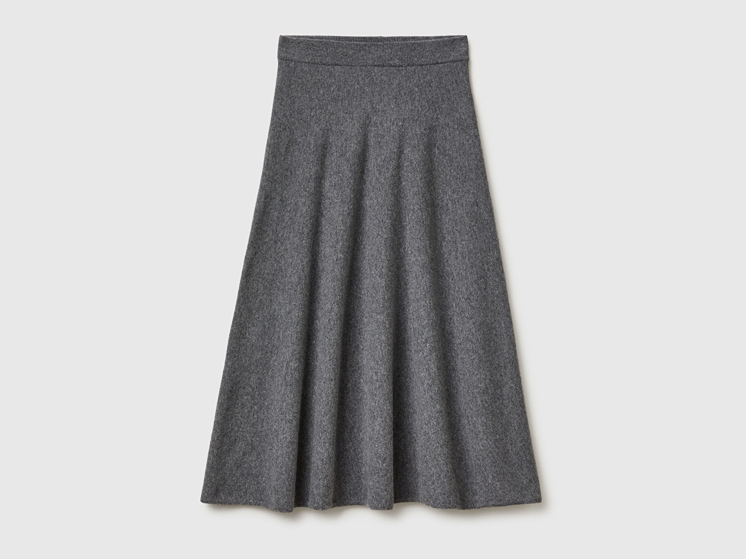 Benetton Kadın Antrasit Melanj Yün Karışımlı Pileli Midi Triko Etek