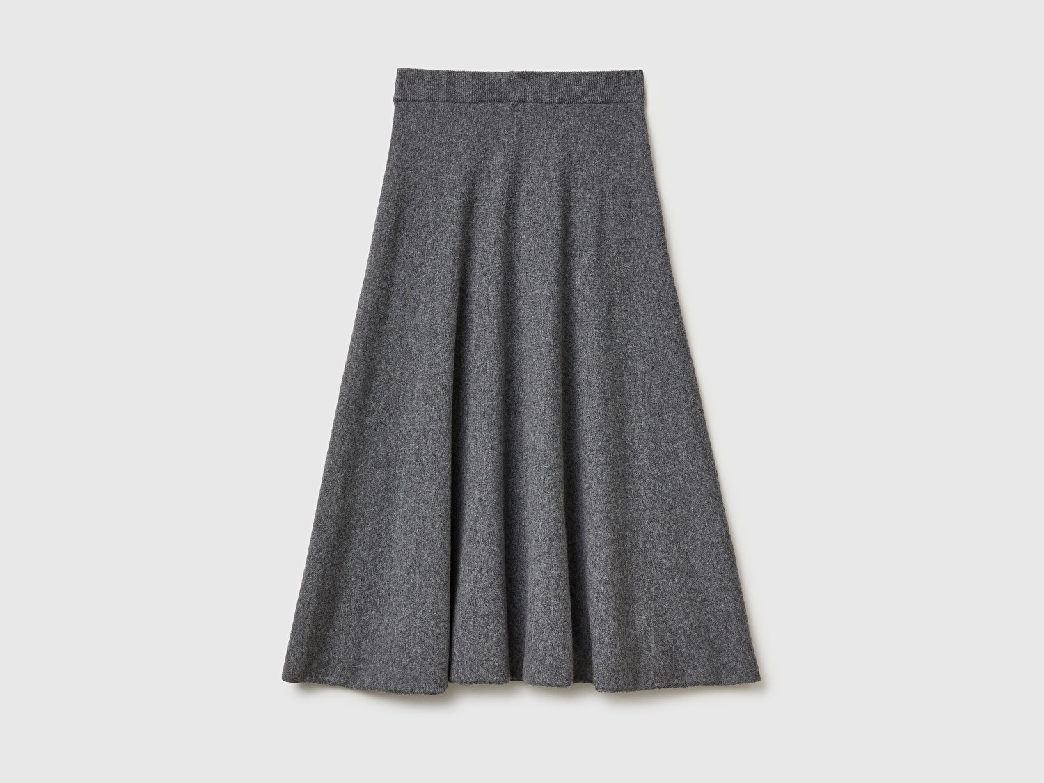 Benetton Kadın Antrasit Melanj Yün Karışımlı Pileli Midi Triko Etek