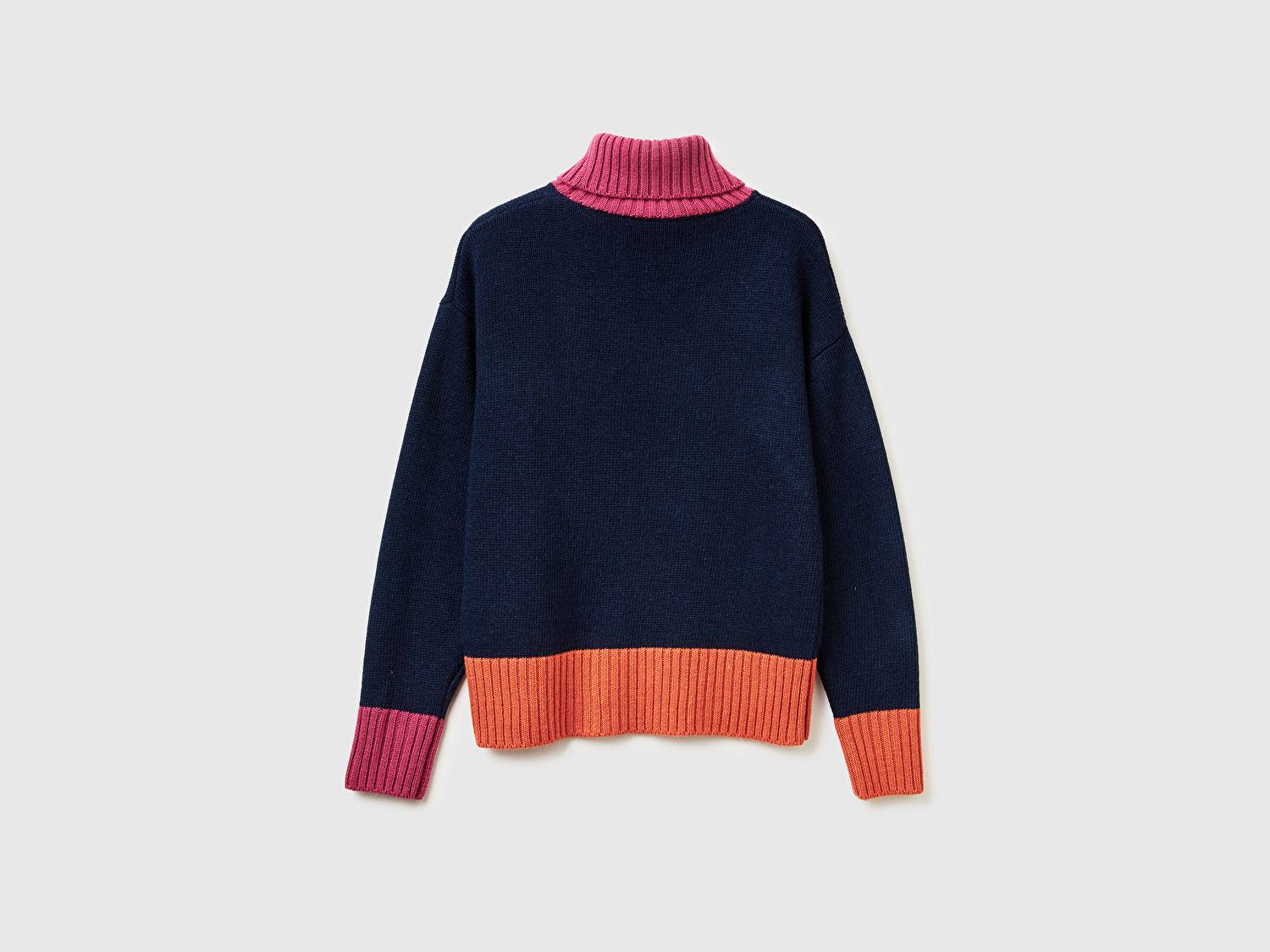 Benetton Kadın Lacivert Akrilik ve Yün Karışımlı Çok Renkli Balıkçı Yaka Kazak