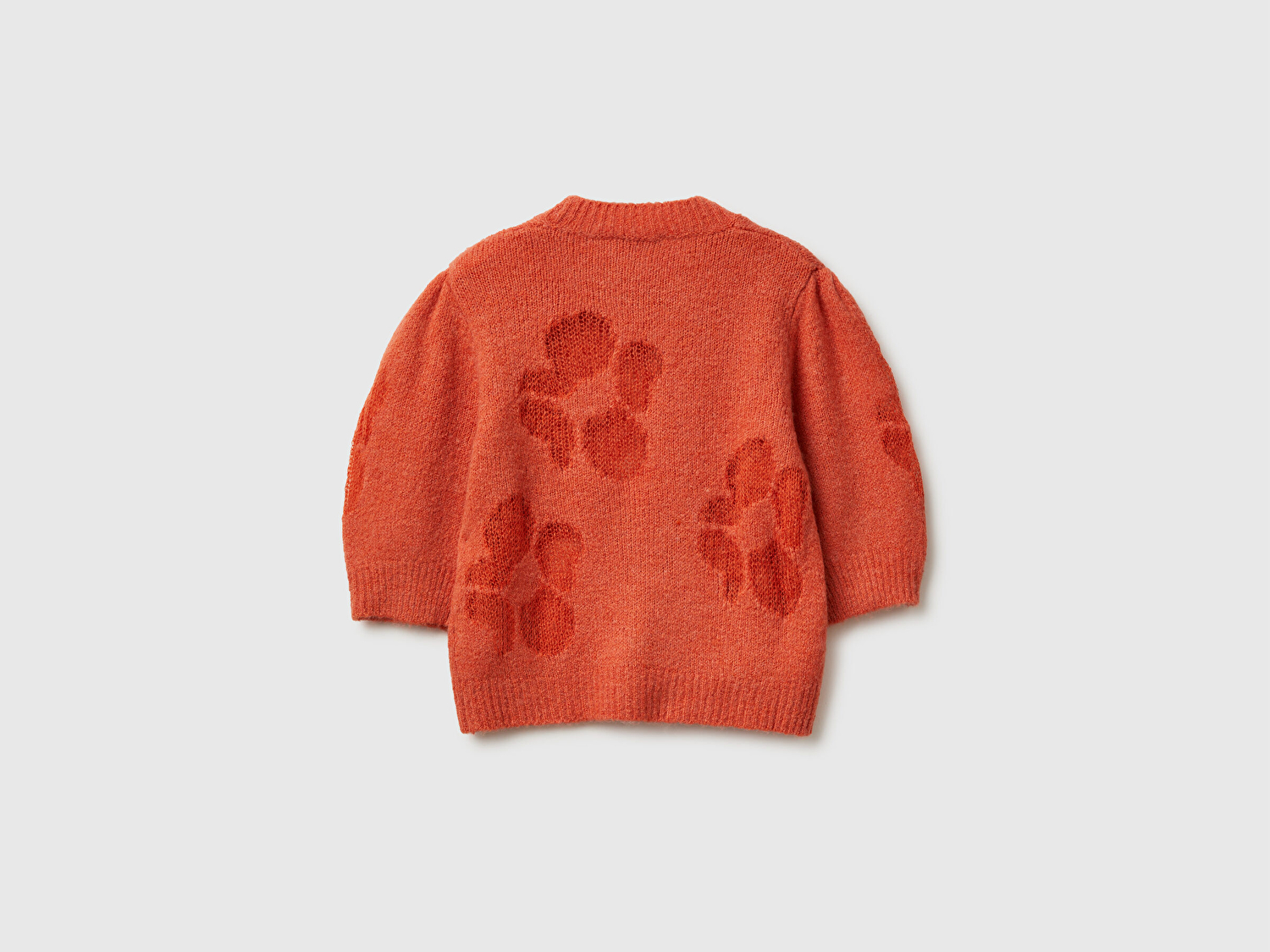 Benetton Kadın Turuncu Akrilik ve Yün Karışımlı Desenli Yarım Kol Kazak