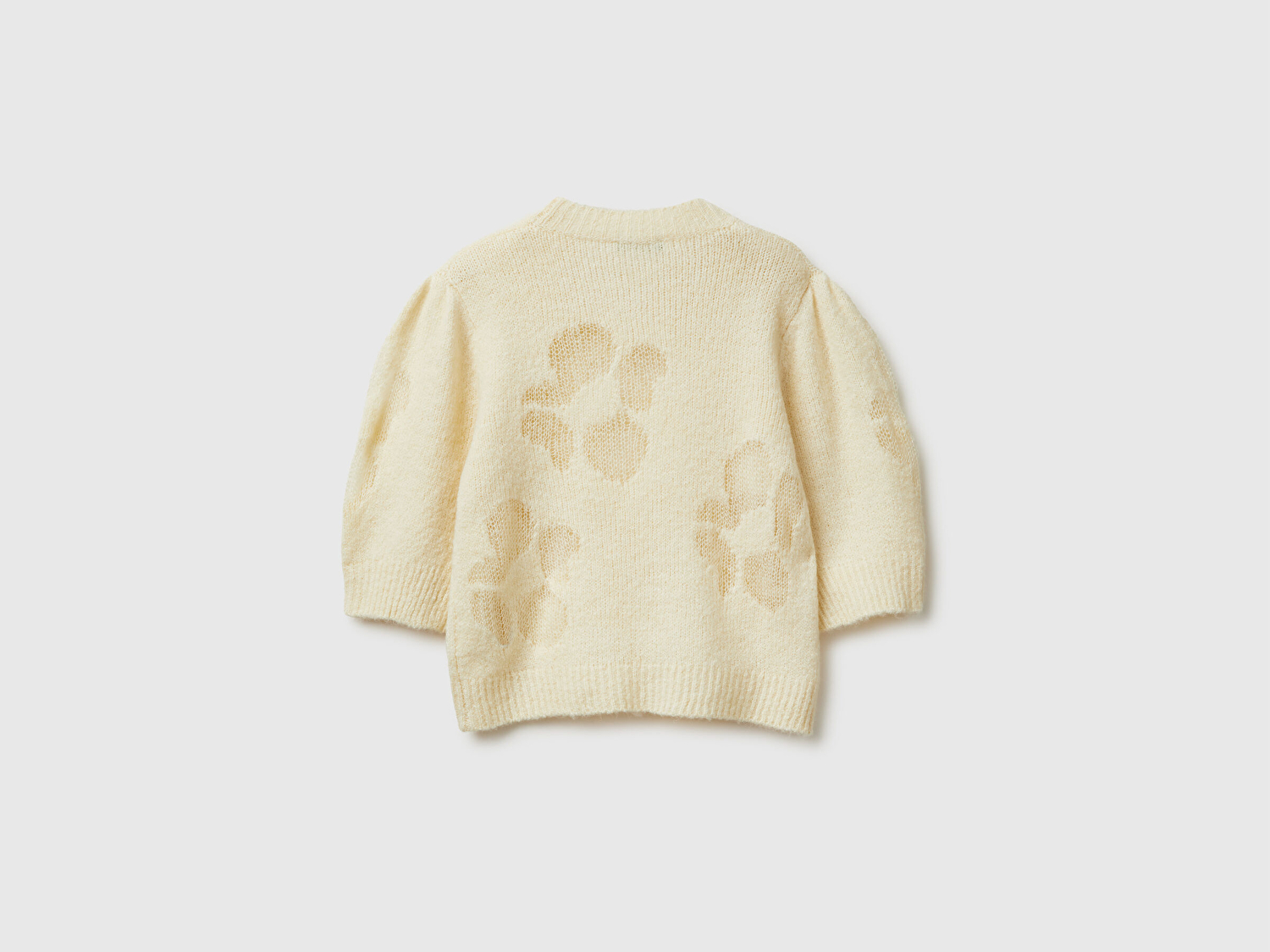 Benetton Kadın Krem Akrilik ve Yün Karışımlı Desenli Yarım Kol Kazak