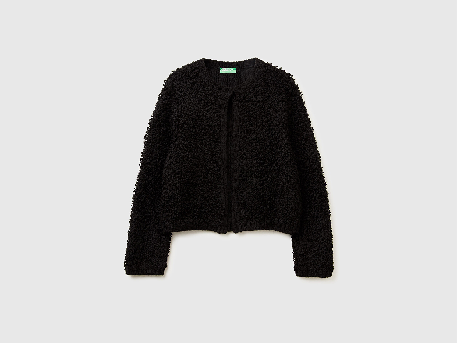 Benetton Kadın Siyah Akrilik ve Yün Karışımlı Düğmeli Hırka