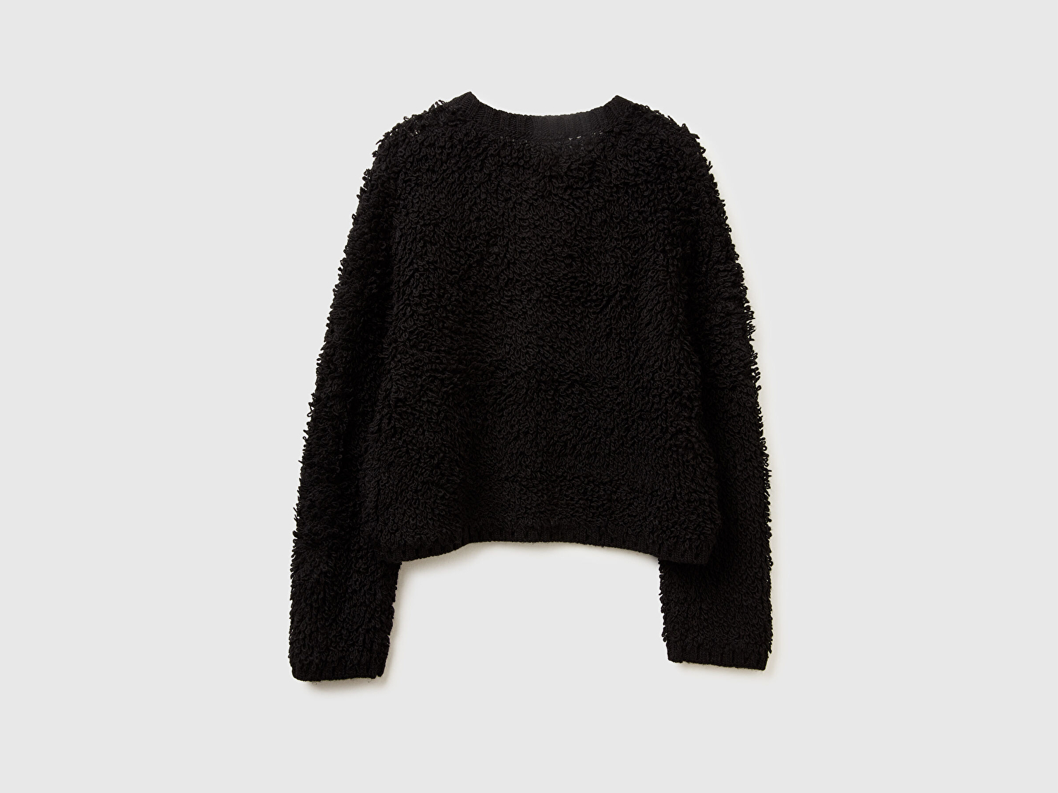 Benetton Kadın Siyah Akrilik ve Yün Karışımlı Düğmeli Hırka