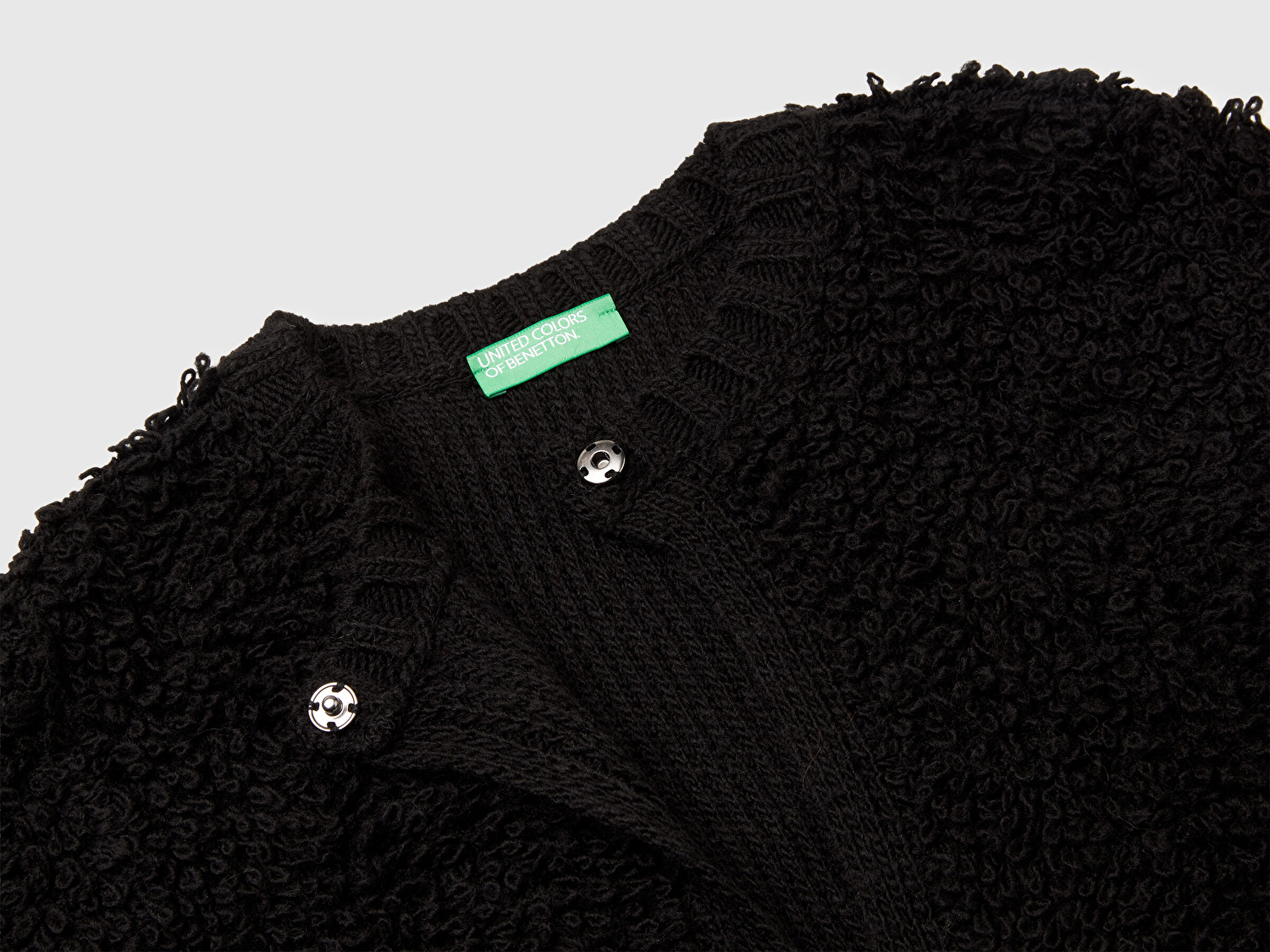 Benetton Kadın Siyah Akrilik ve Yün Karışımlı Düğmeli Hırka