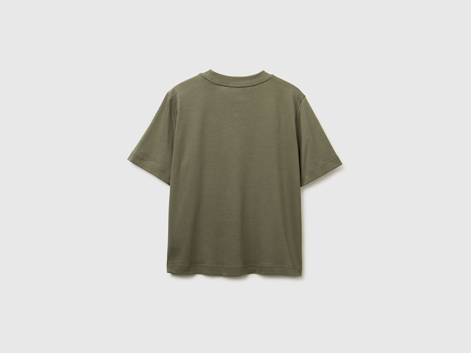 Benetton Kadın Haki %100 Pamuk Önü Çiçek İşlemeli Bisiklet Yaka T-Shirt