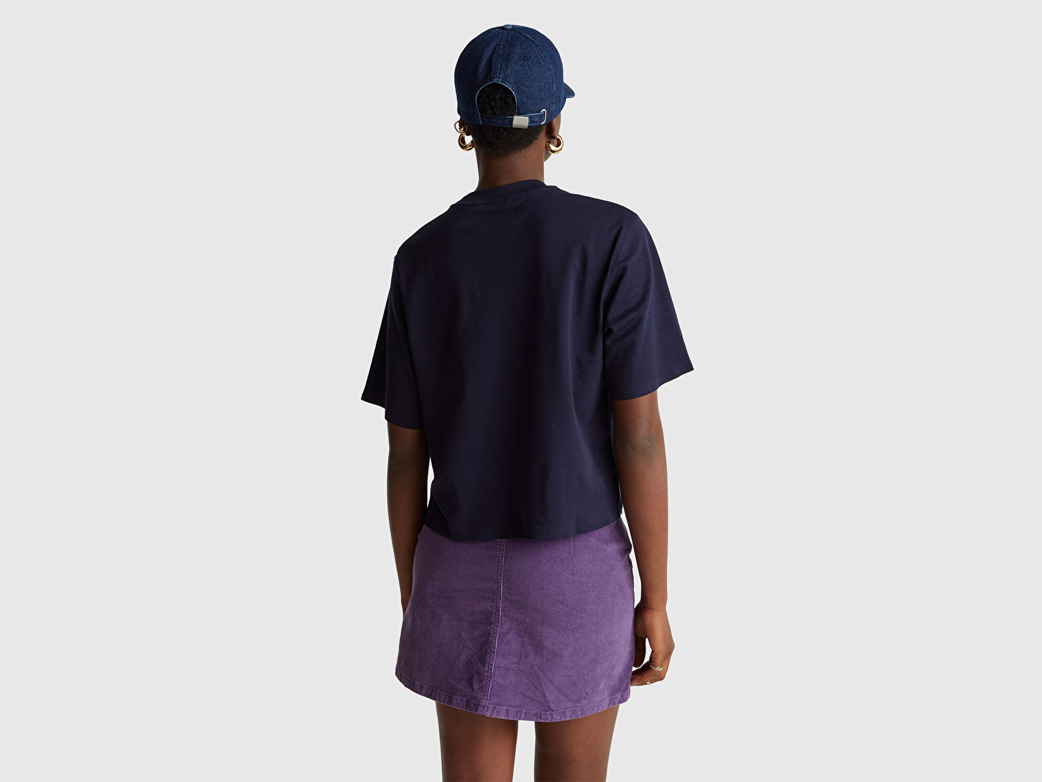 Benetton Kadın Lacivert %100 Pamuk Önü Yazı Baskılı Bisiklet Yaka T-Shirt