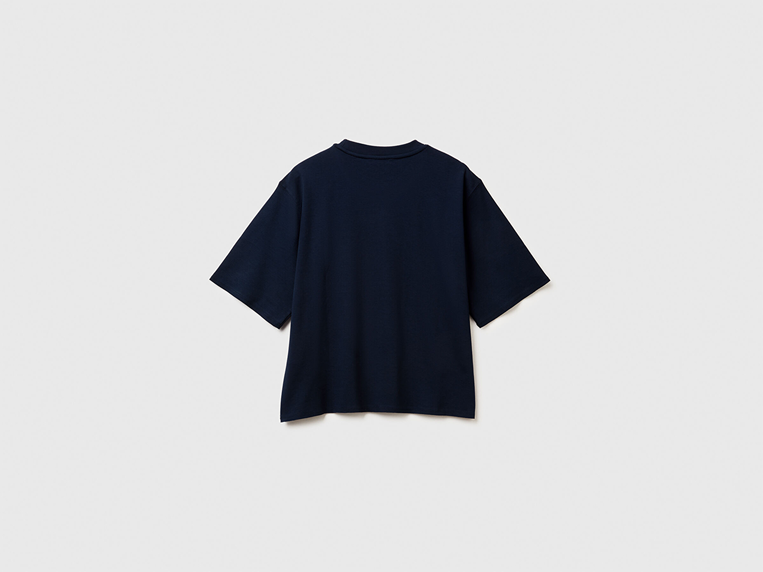 Benetton Kadın Lacivert %100 Pamuk Önü Yazı Baskılı Bisiklet Yaka T-Shirt