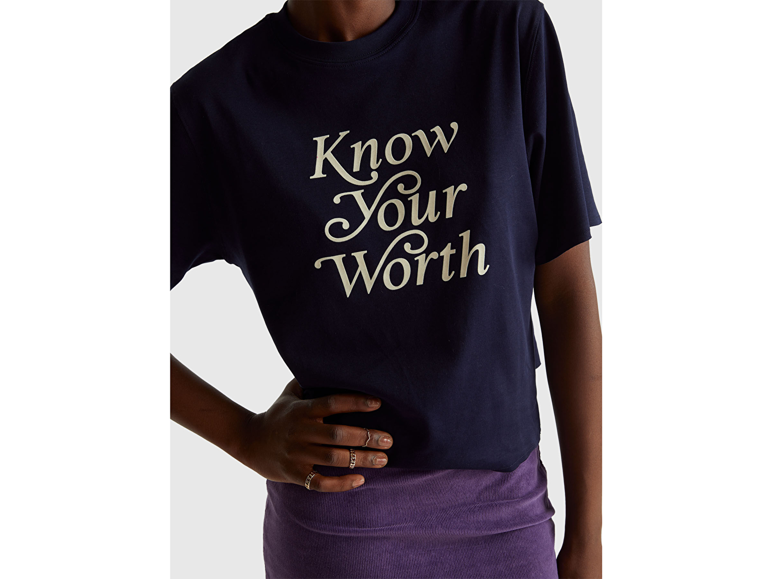 Benetton Kadın Lacivert %100 Pamuk Önü Yazı Baskılı Bisiklet Yaka T-Shirt