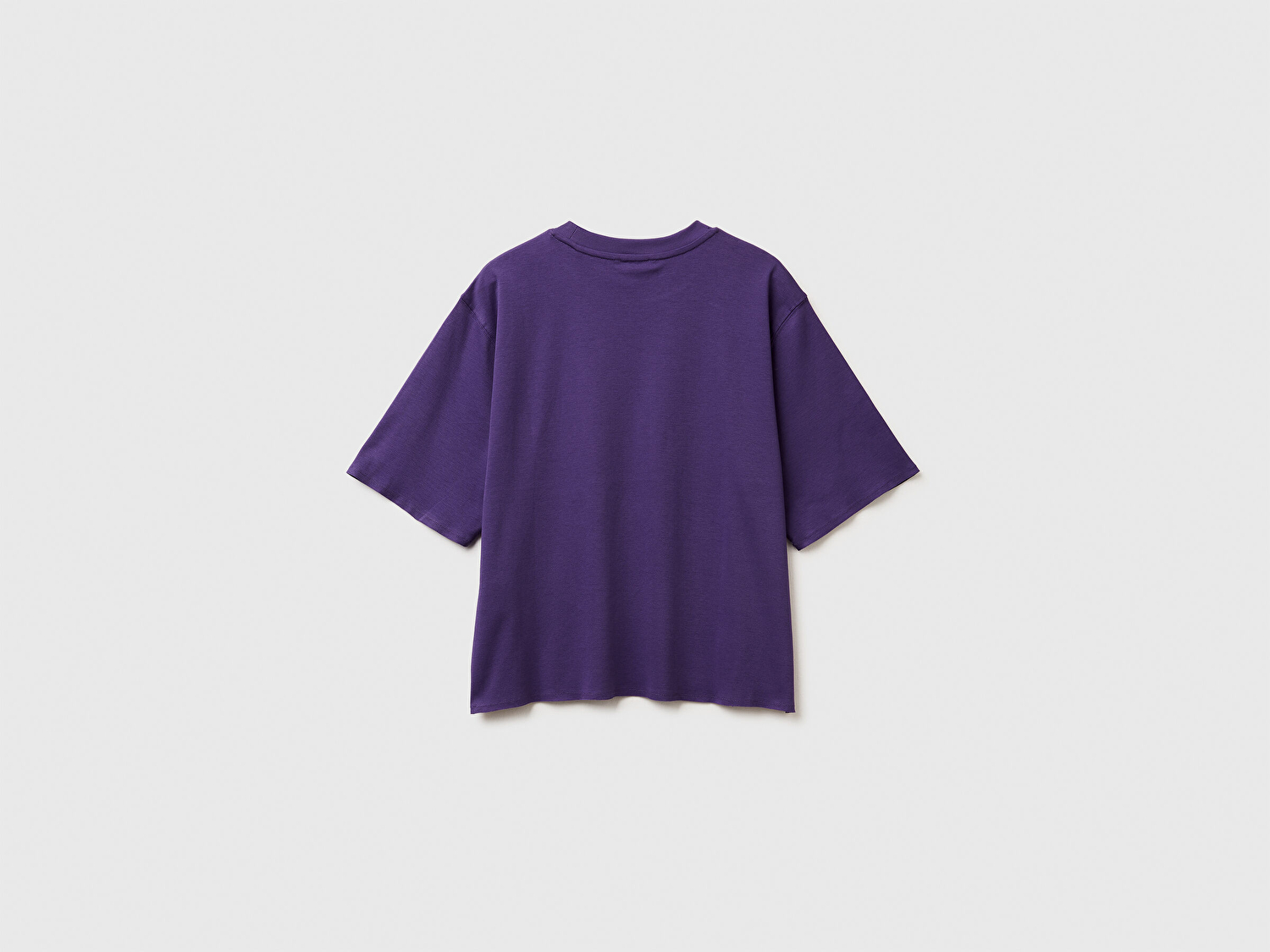 Benetton Kadın Mor %100 Pamuk Önü Yazı Baskılı Bisiklet Yaka T-Shirt