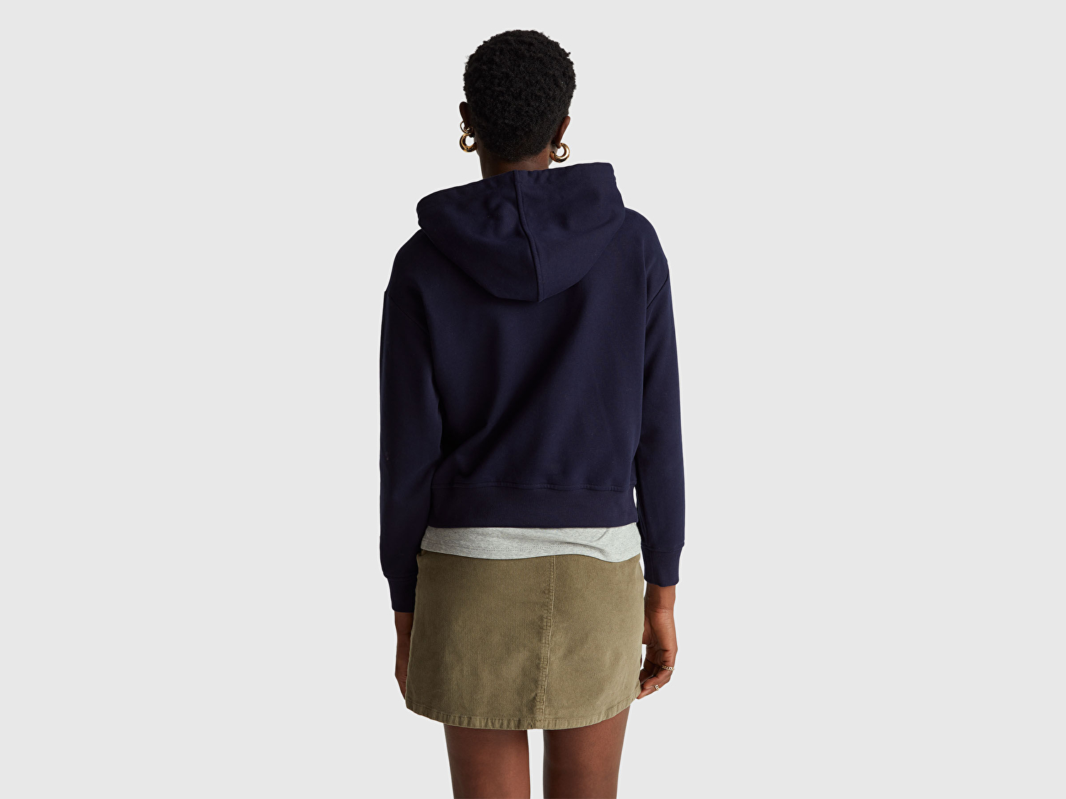 Benetton Kadın Lacivert Pamuk Karışımlı Önü Yazı Baskılı Kapüşonlu Sweatshirt