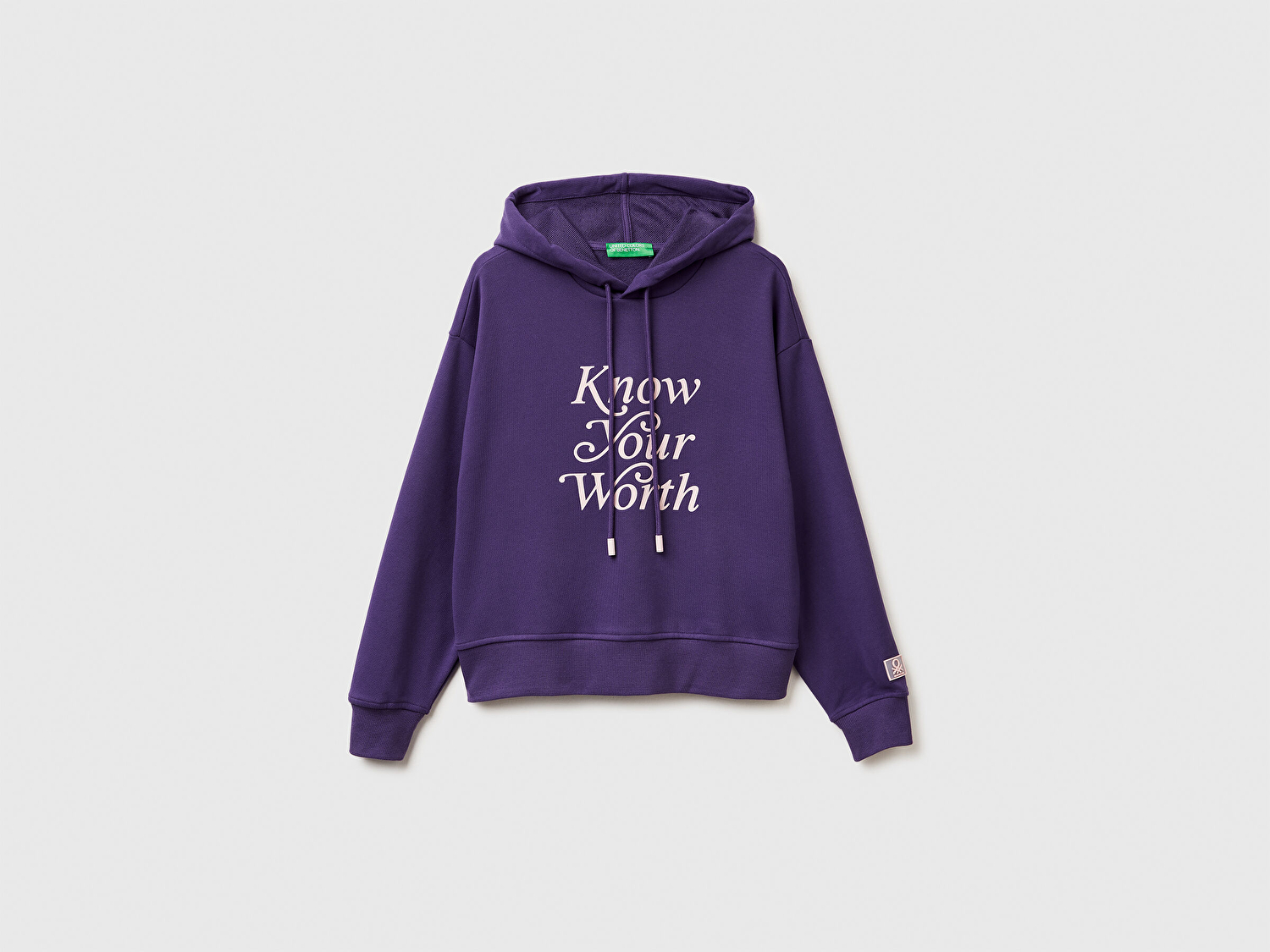 Benetton Kadın Mor Pamuk Karışımlı Önü Yazı Baskılı Kapüşonlu Sweatshirt