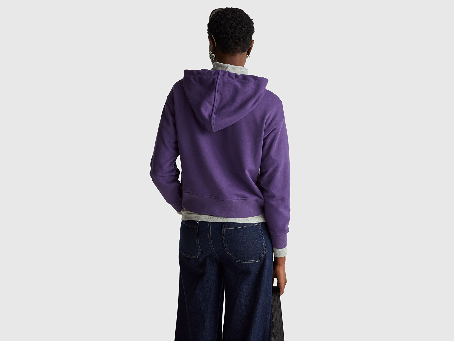 Benetton Kadın Mor Pamuk Karışımlı Önü Yazı Baskılı Kapüşonlu Sweatshirt