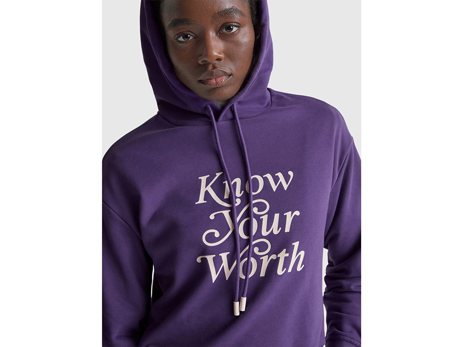 Benetton Kadın Mor Pamuk Karışımlı Önü Yazı Baskılı Kapüşonlu Sweatshirt