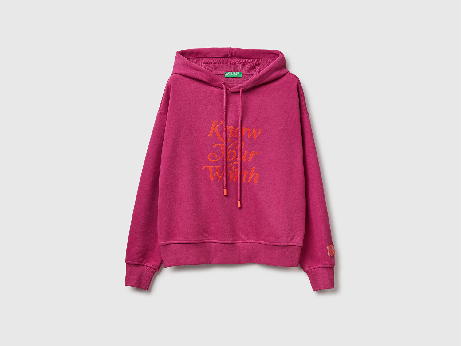 Benetton Kadın Koyu Pembe Pamuk Karışımlı Önü Yazı Baskılı Kapüşonlu Sweatshirt