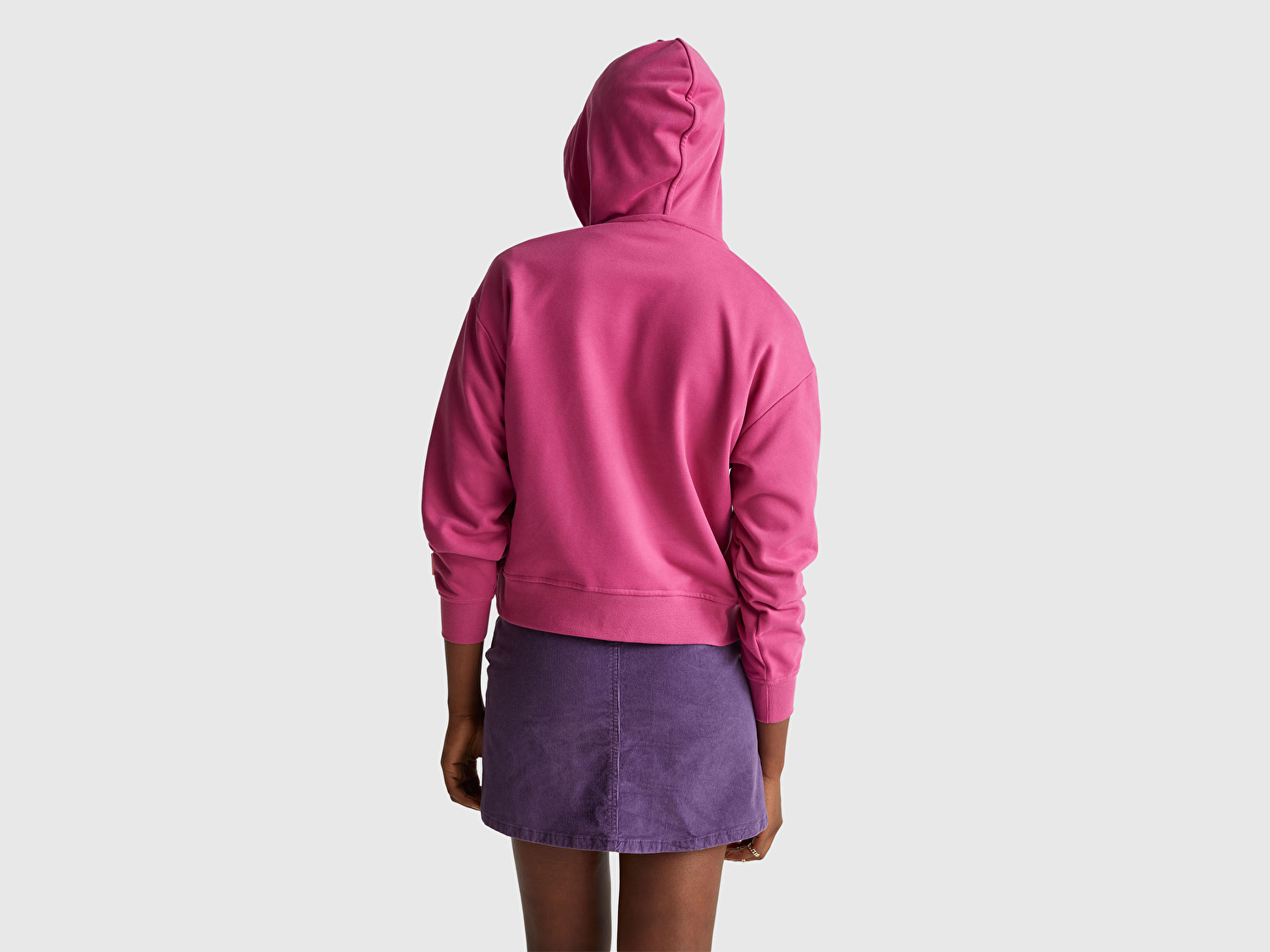 Benetton Kadın Koyu Pembe Pamuk Karışımlı Önü Yazı Baskılı Kapüşonlu Sweatshirt