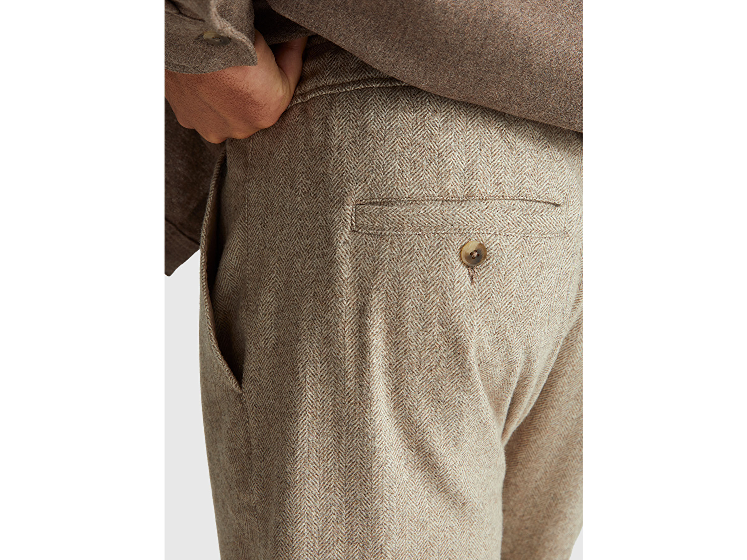 Benetton Erkek Kahverengi Yün ve Akrilik Karışımlı Beli Lastikli Bağcıklı Pantolon