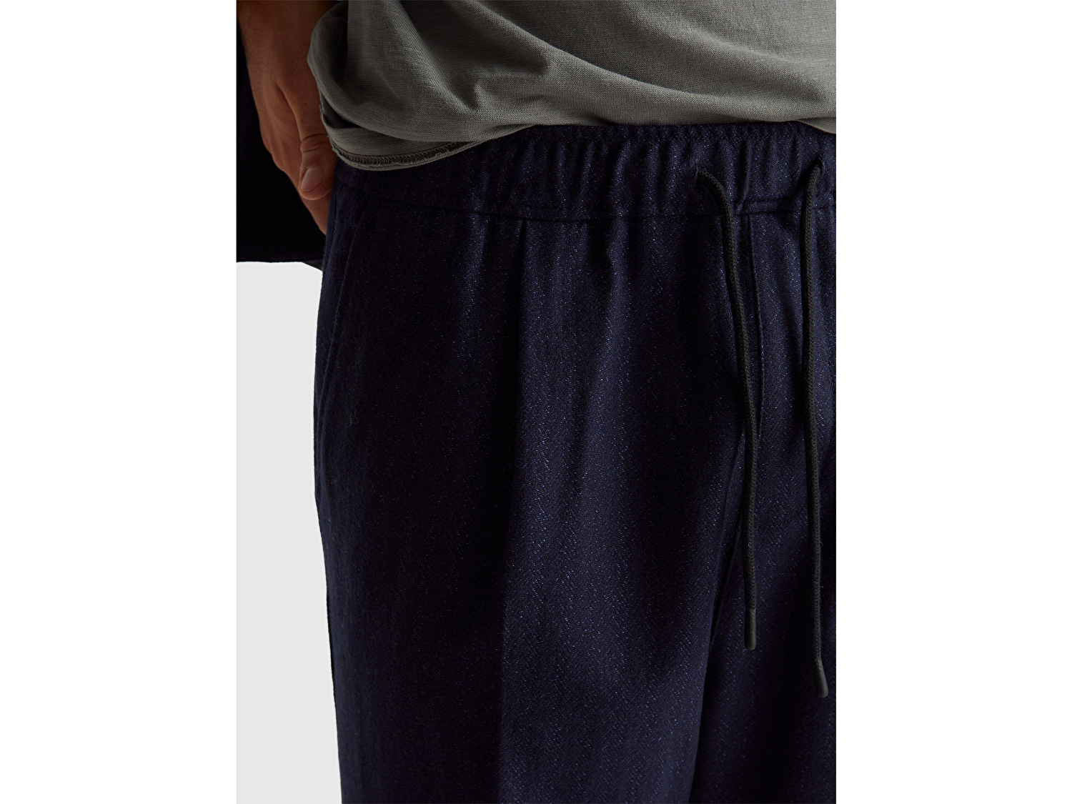 Benetton Erkek Antrasit Yün ve Akrilik Karışımlı Beli Lastikli Bağcıklı Pantolon