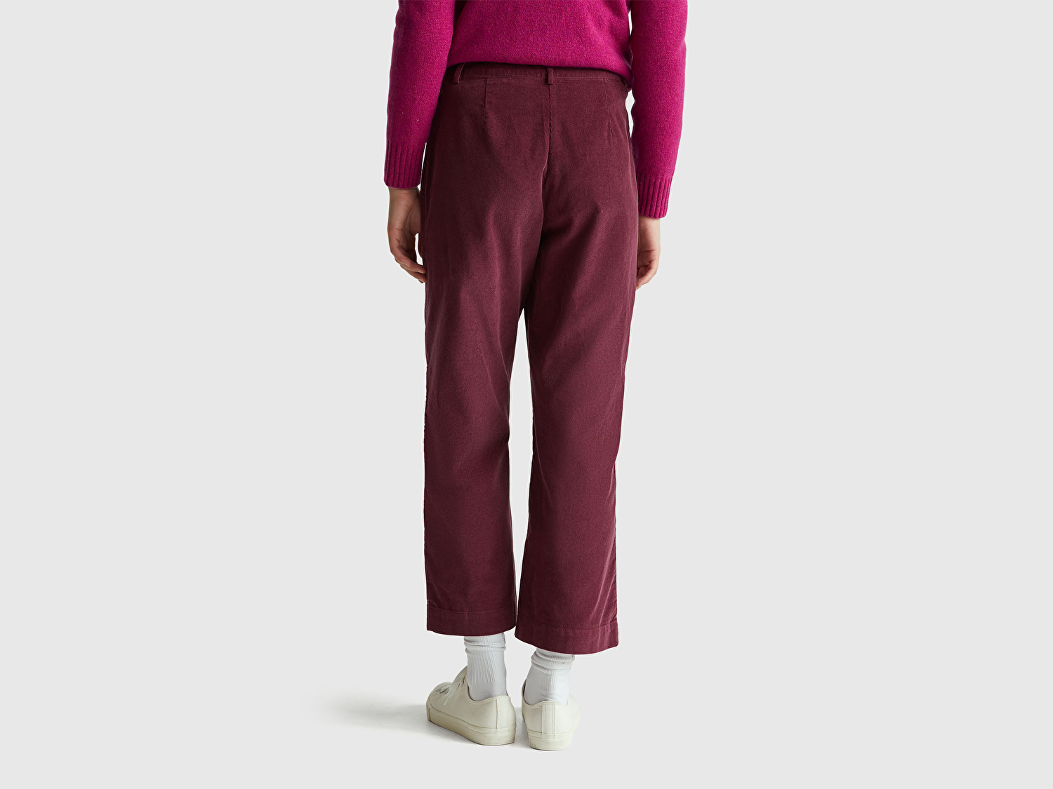 Benetton Kadın Mürdüm %100 Pamuk Önü Yama Cepli Düz Paça Pantolon