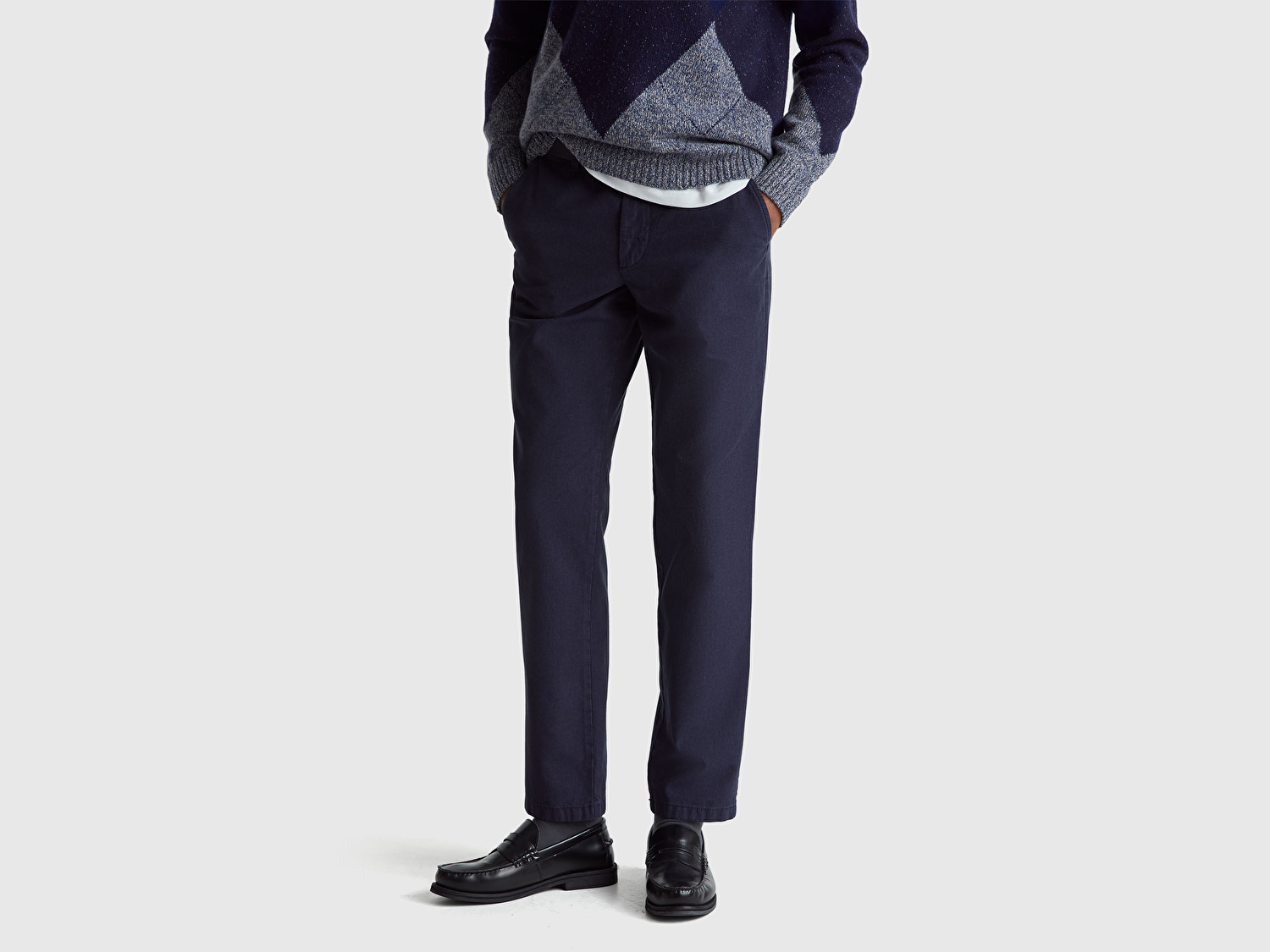 Benetton Erkek Lacivert %100 Pamuk Slim Fit Chino Pantolon