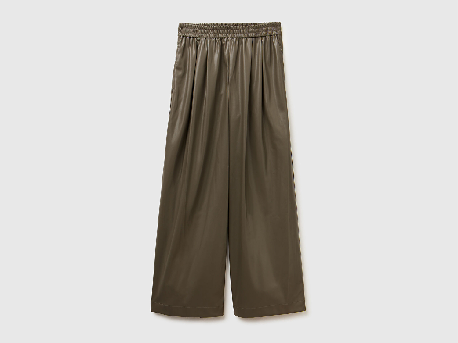 Benetton Kadın Haki Beli Lastikli Büzgülü Geniş Paça Pantolon