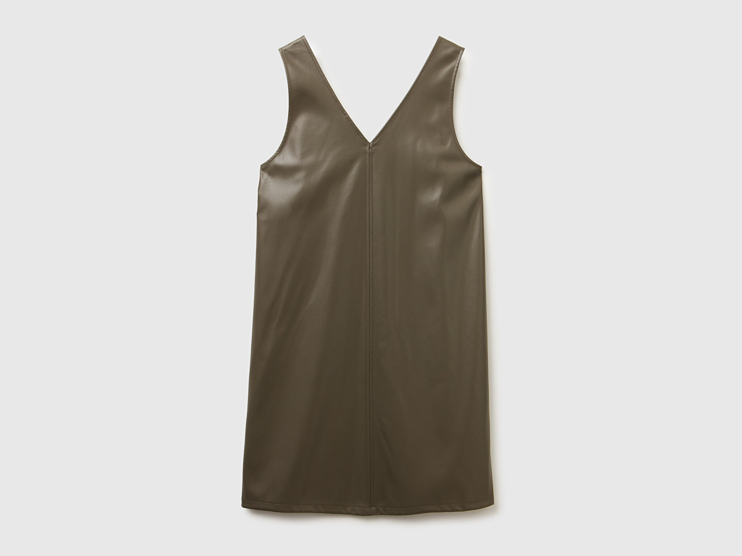 Benetton Kadın Haki Önü ve Arkası V Yaka Eco Deri Elbise