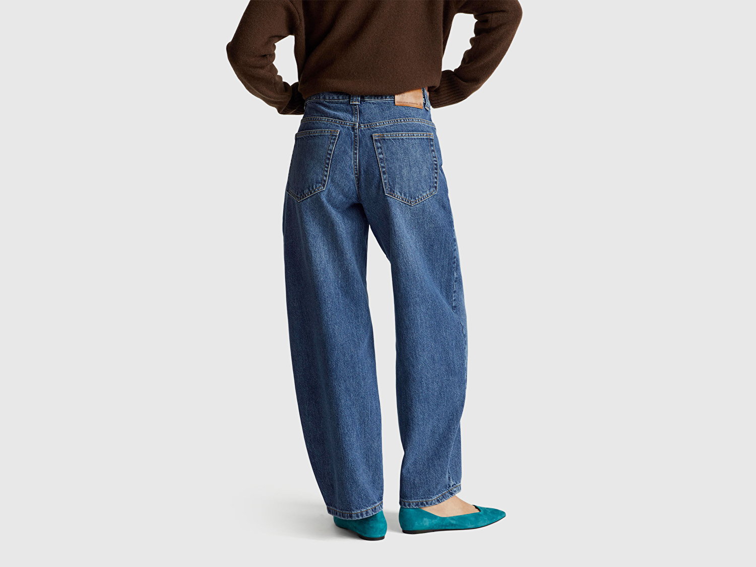 Benetton Kadın Koyu Mavi %100 Pamuk Bağcık Detaylı Denim Pantolon