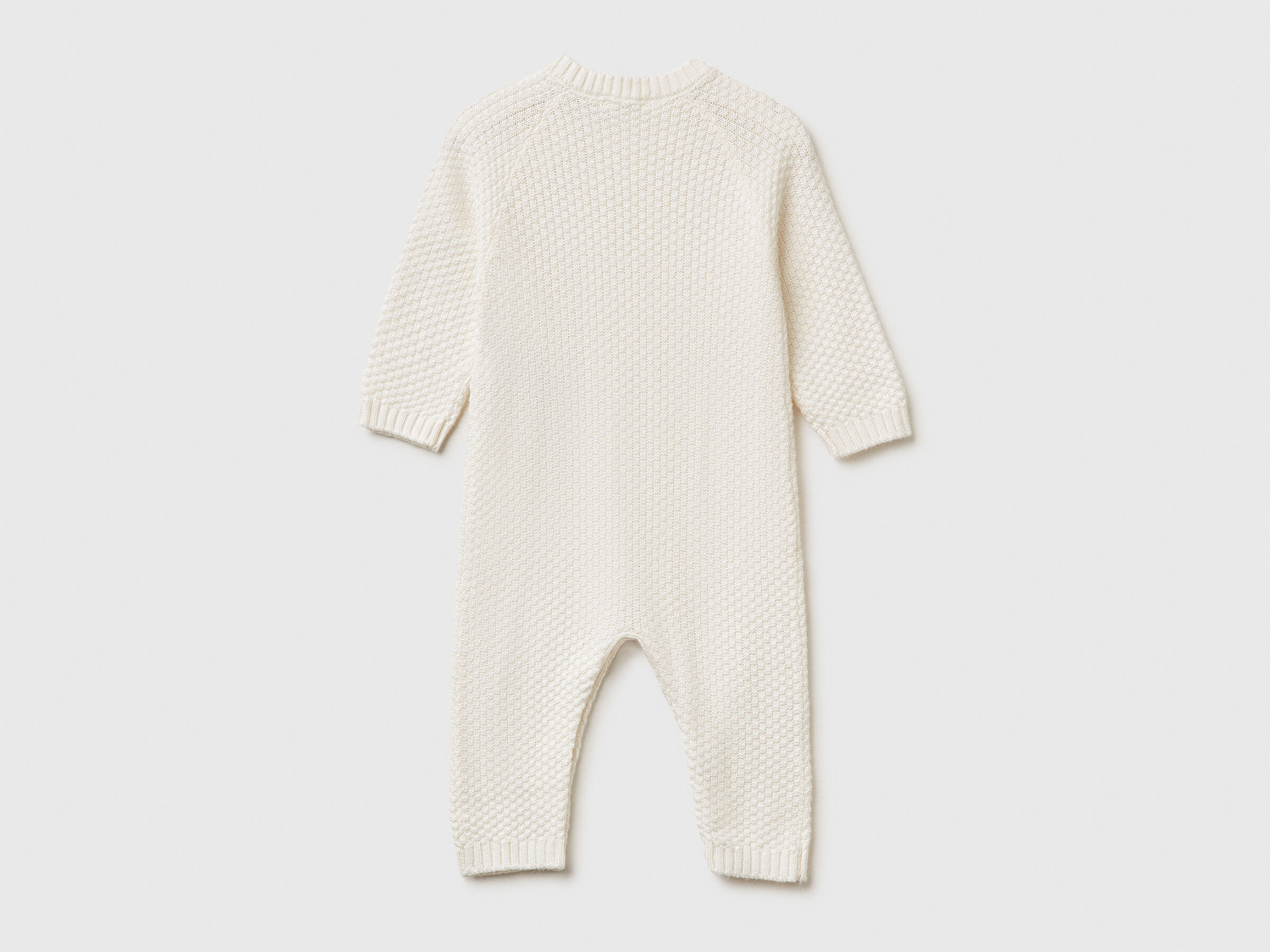 Benetton Bebek Ekru Omzu Düğmeli Bisiklet Yaka Uzun Kollu Örme Tulum