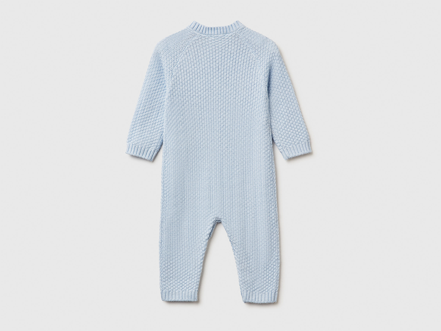 Benetton Bebek Açık Mavi Omzu Düğmeli Bisiklet Yaka Uzun Kollu Örme Tulum