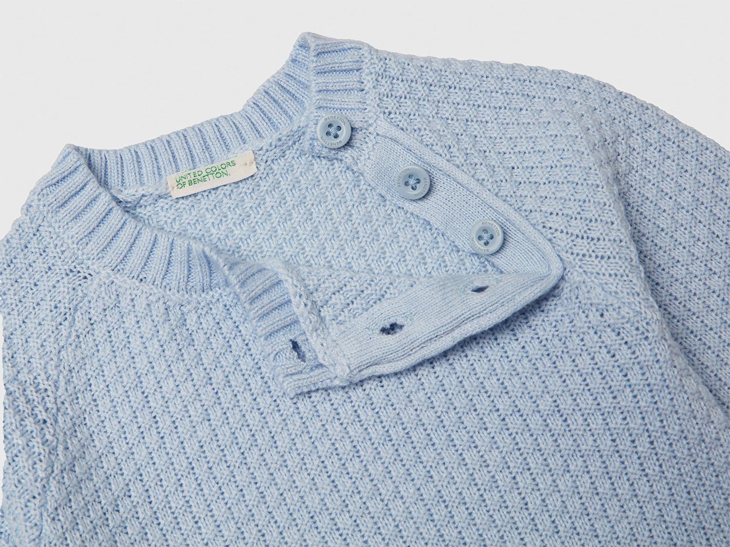 Benetton Bebek Açık Mavi Omzu Düğmeli Bisiklet Yaka Uzun Kollu Örme Tulum