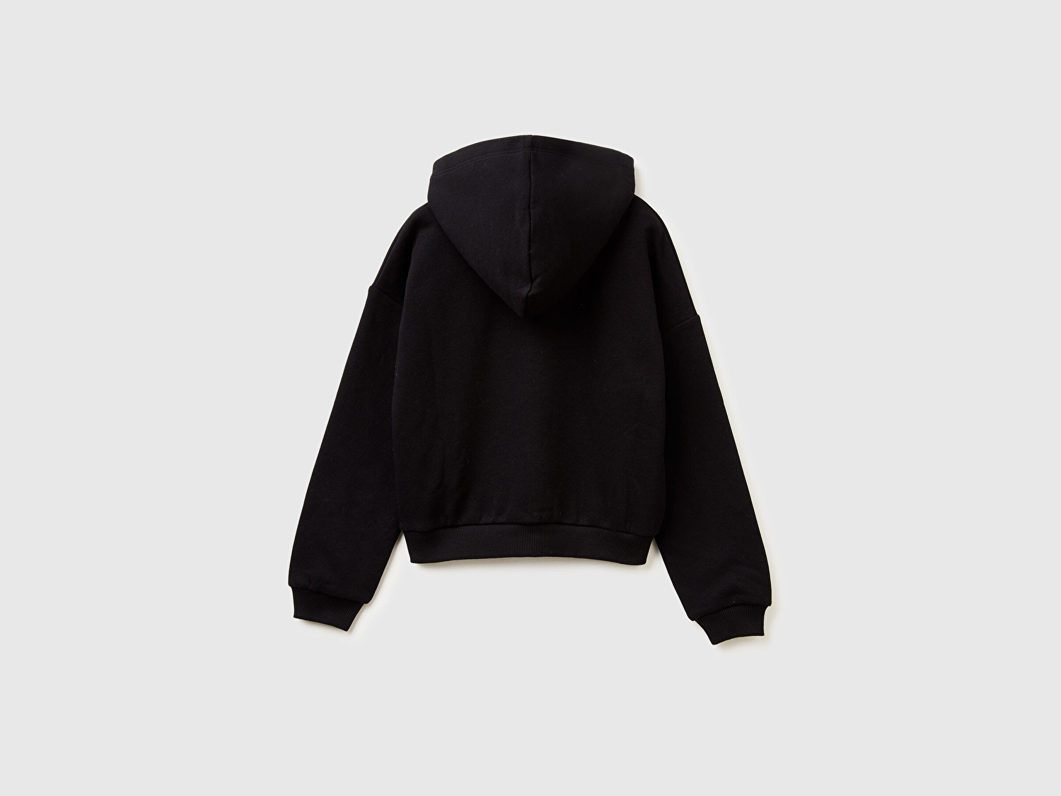 Benetton Kız Çocuk Siyah Payet İşlemeli Nervürlü Regular Fit Kapüşonlu Sweatshirt