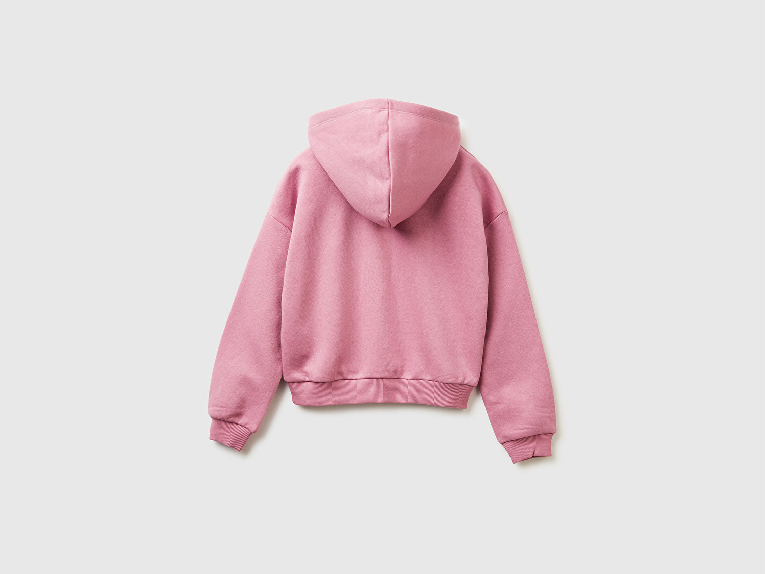 Benetton Kız Çocuk Gül Kurusu Payet İşlemeli Nervürlü Regular Fit Kapüşonlu Sweatshirt