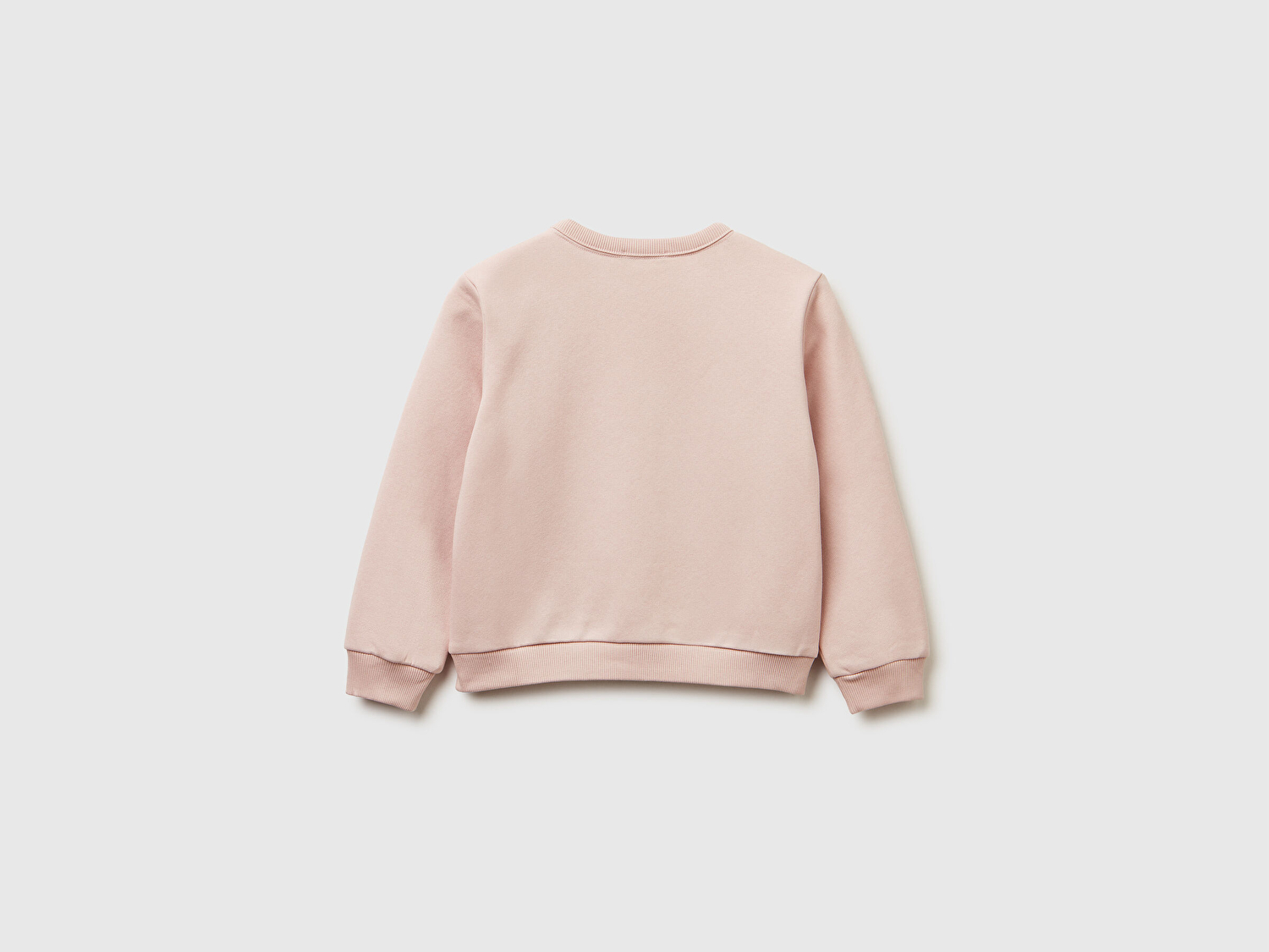 Benetton Kız Bebek Toz Pembe Renk Bloklu Simli Logo Baskılı Yırtmaçlı Sweatshirt 