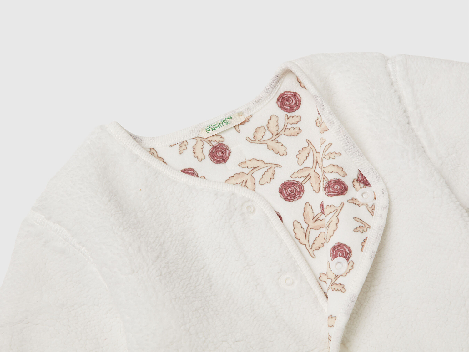 Benetton Bebek Ekru Desenli Çift Taraflı Çıtçıtlı Bomber Yaka Sweatshirt Hırka