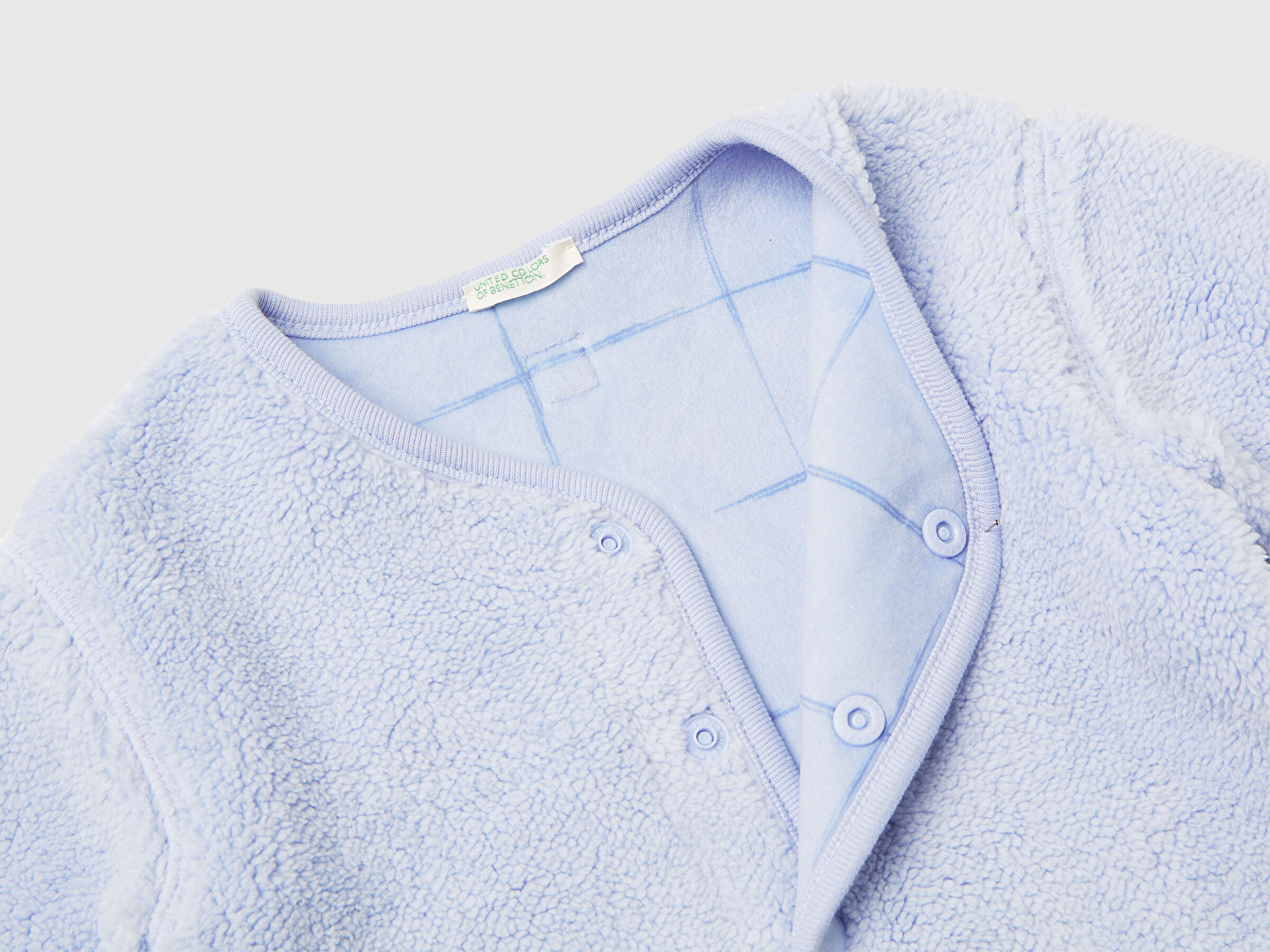 Benetton Bebek Açık Mavi Desenli Çift Taraflı Çıtçıtlı Bomber Yaka Sweatshirt Hırka