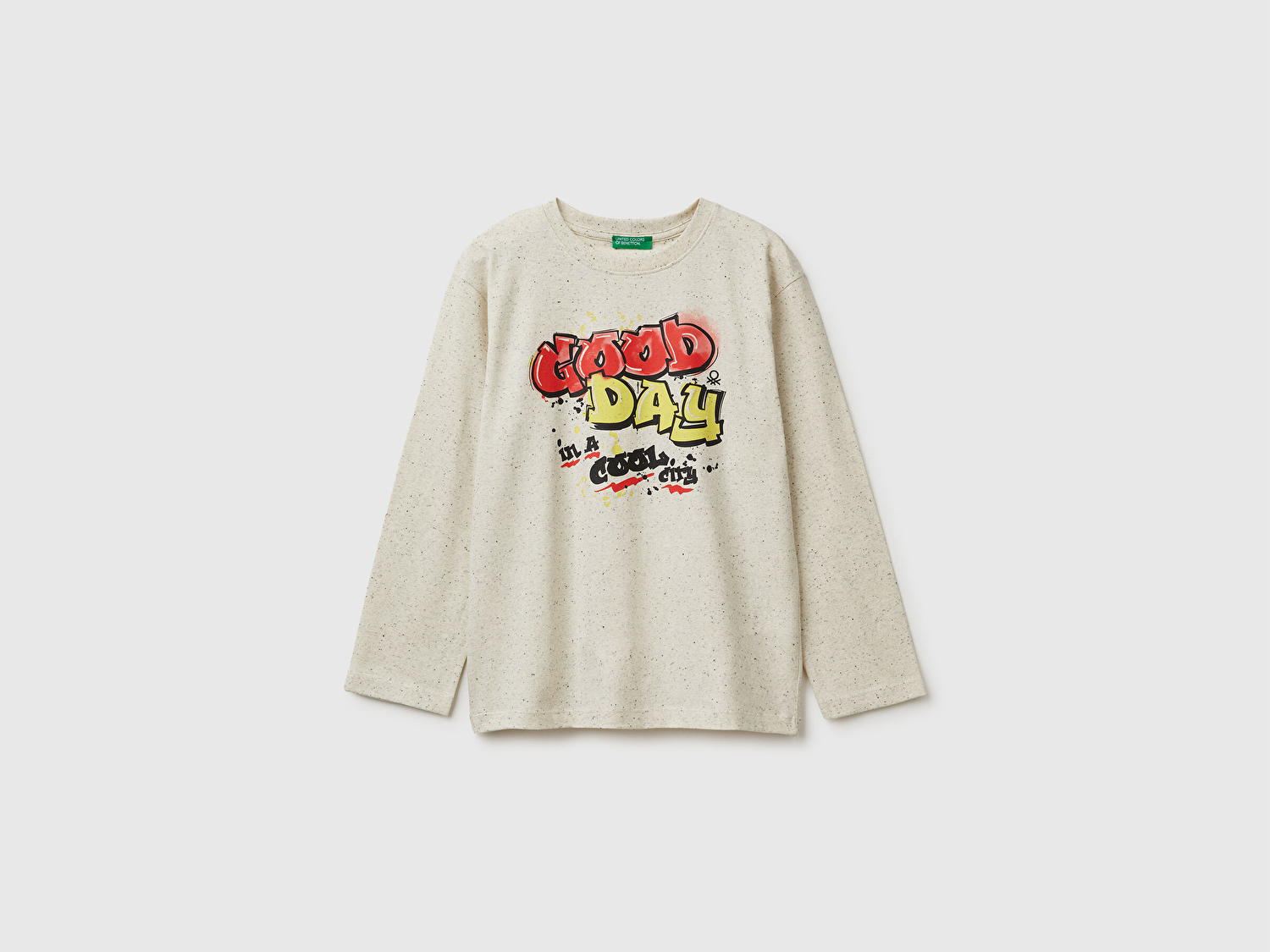 Benetton Erkek Çocuk Krem Mix Önü ve Arkası Baskılı Jarse Uzun Kollu T-shirt