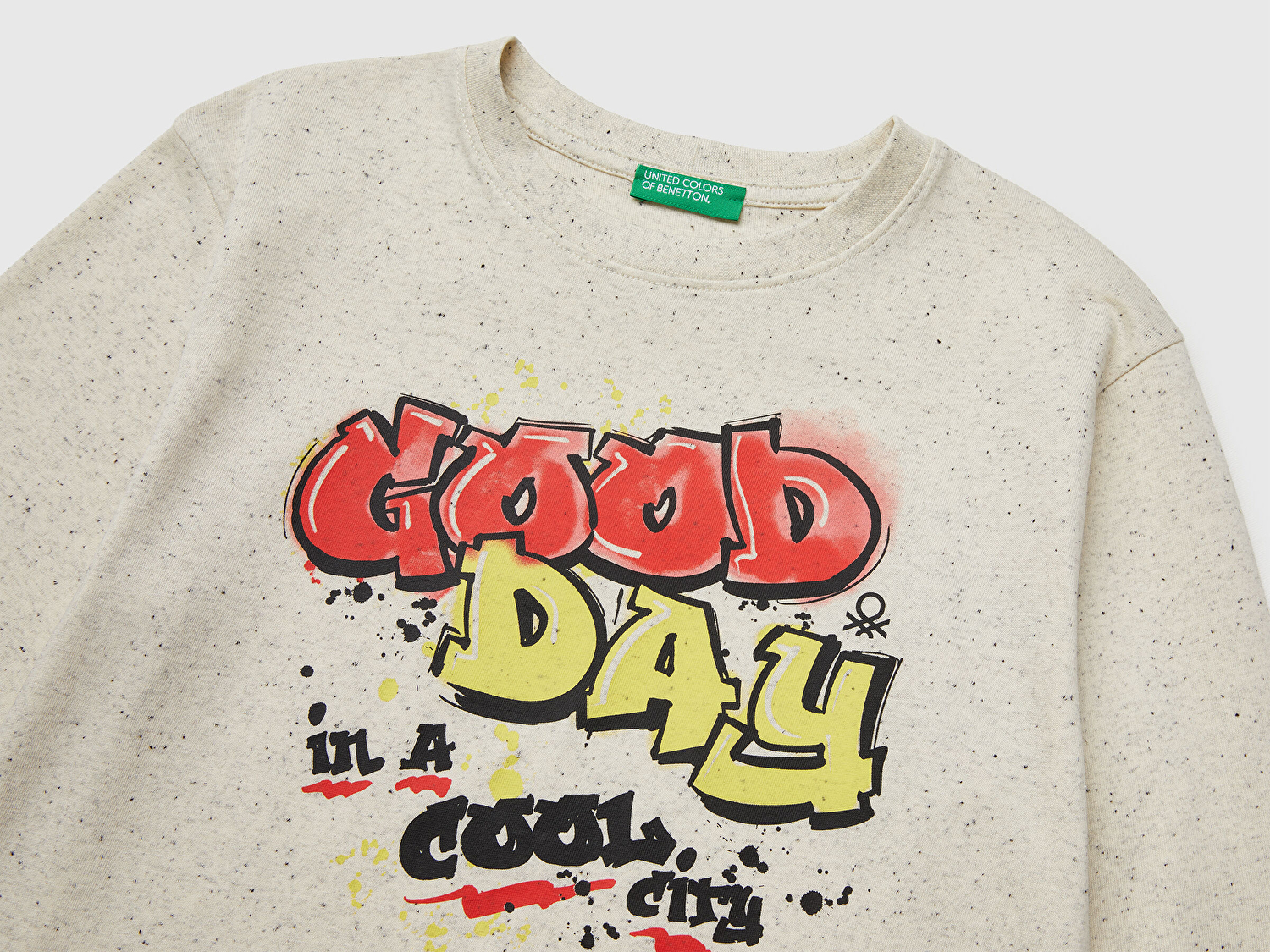 Benetton Erkek Çocuk Krem Mix Önü ve Arkası Baskılı Jarse Uzun Kollu T-shirt