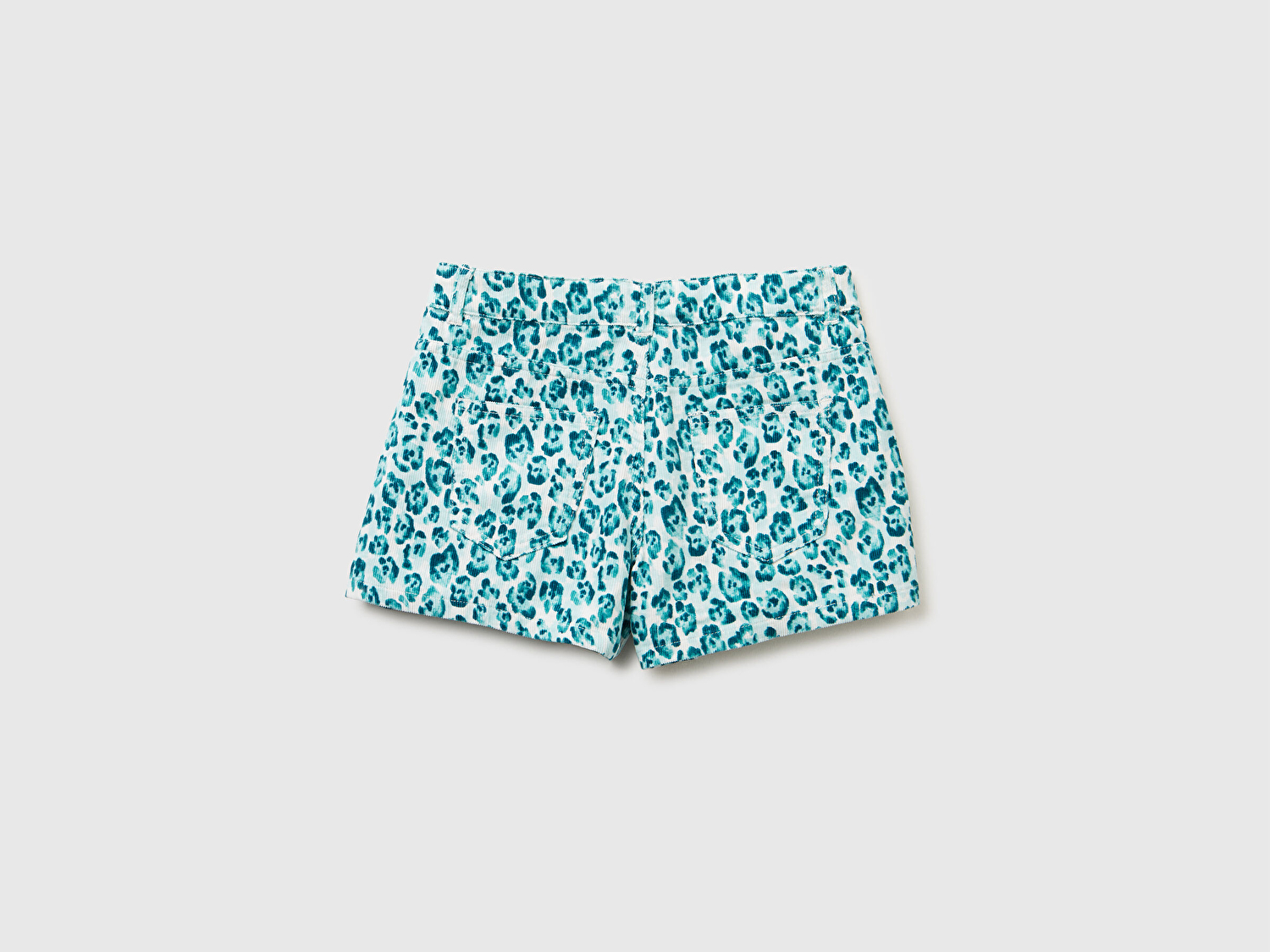 Benetton Kız Çocuk Mint Yeşili Tamamı Desenli Düğmeli Ayarlanabilir Bel Kadife Bermuda Şort